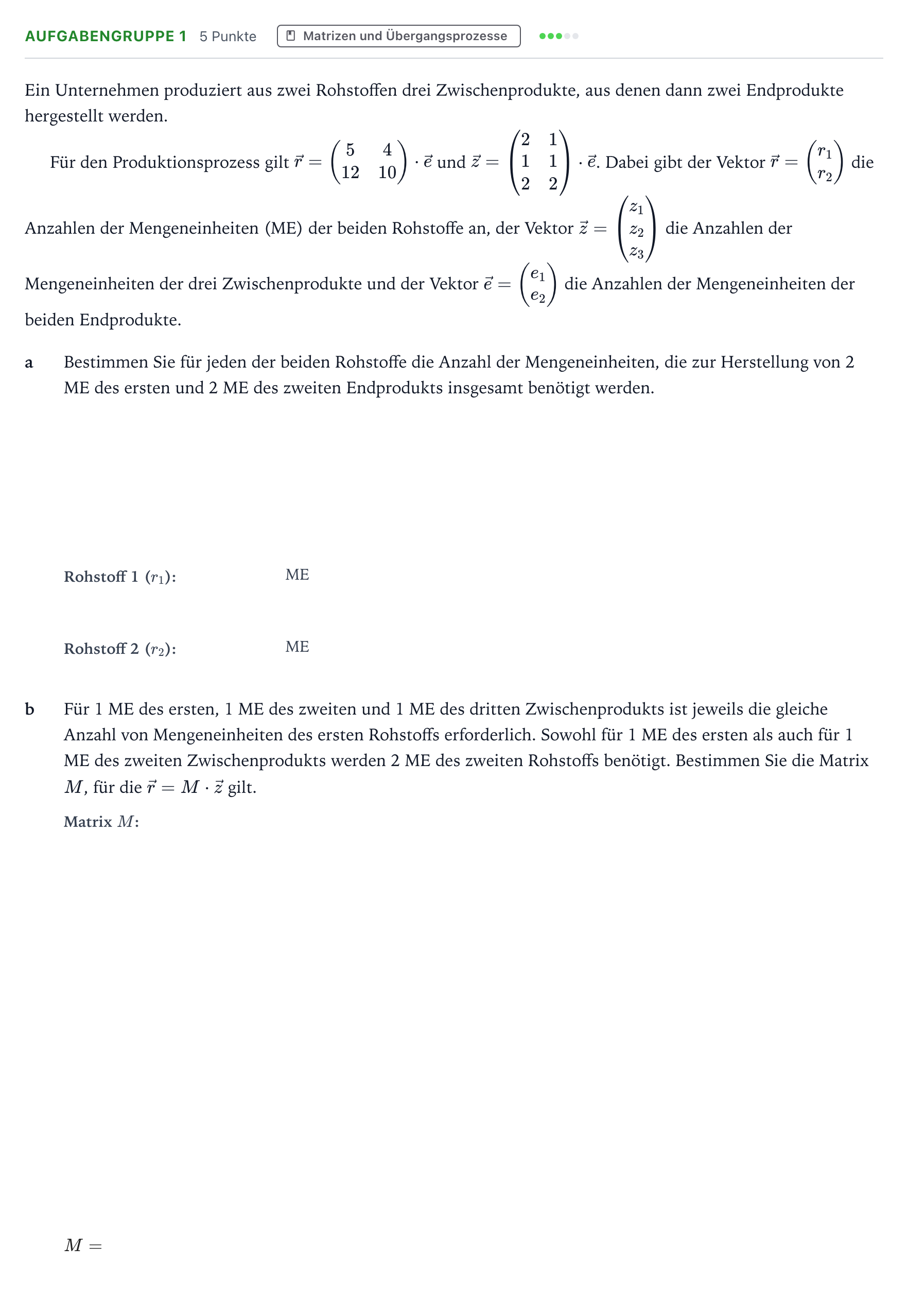 Aufgabenstellung: Aufgabengruppe 1 · Abitur NRW Mathematik LK · Teil A · Lineare Algebra 2024