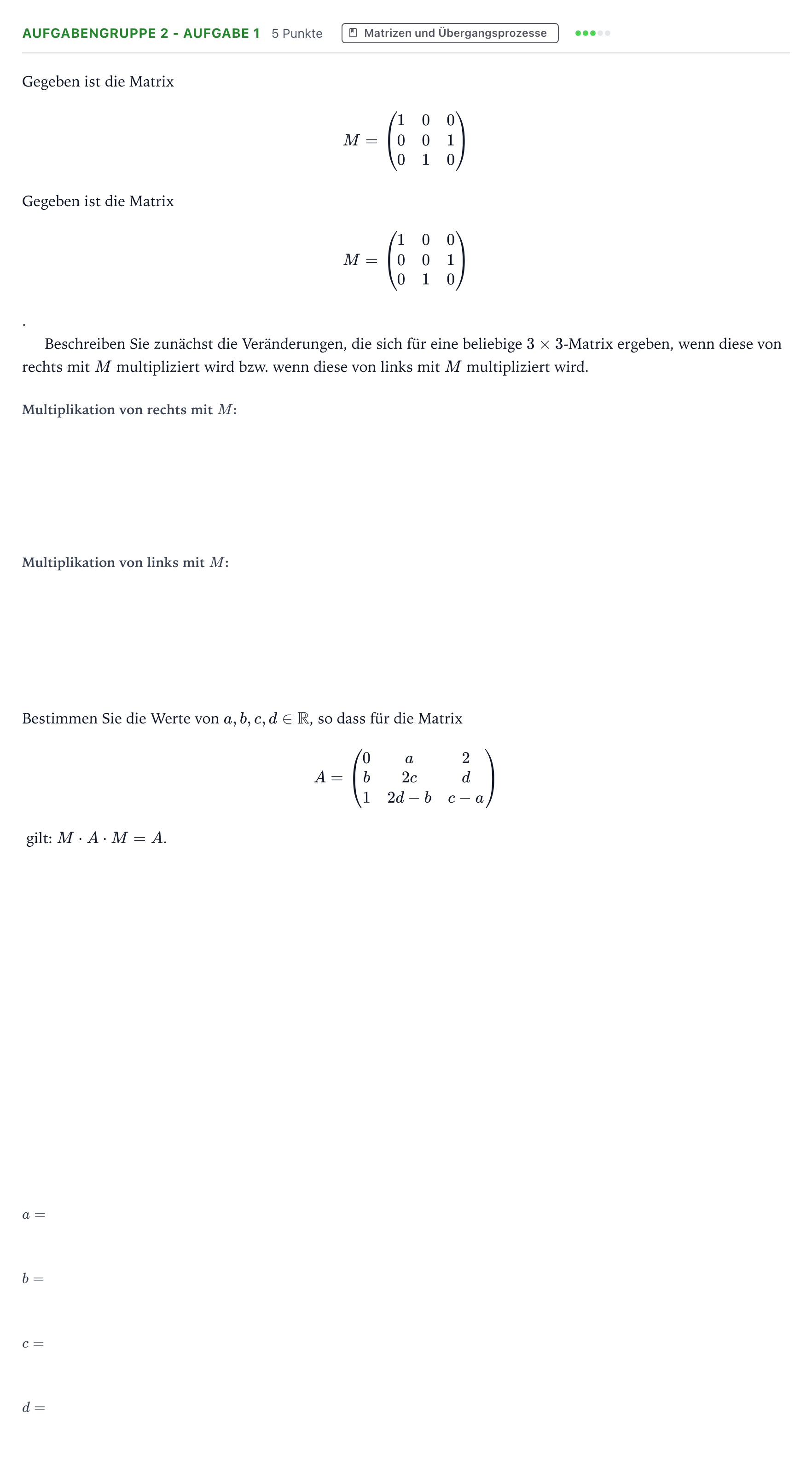 Aufgabenstellung: Aufgabengruppe 2 - Aufgabe 1 · Abitur NRW Mathematik LK · Teil A · Lineare Algebra 2024