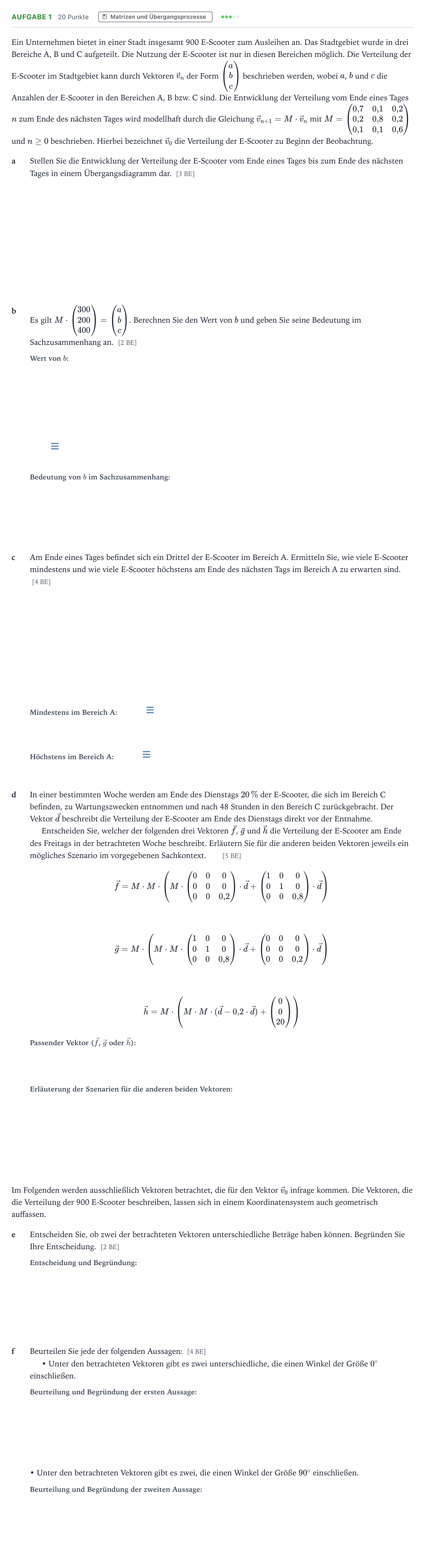 Aufgabenstellung: Aufgabe 1 · Abitur NRW Mathematik GK · Teil B · Lineare Algebra (WTR) 2024