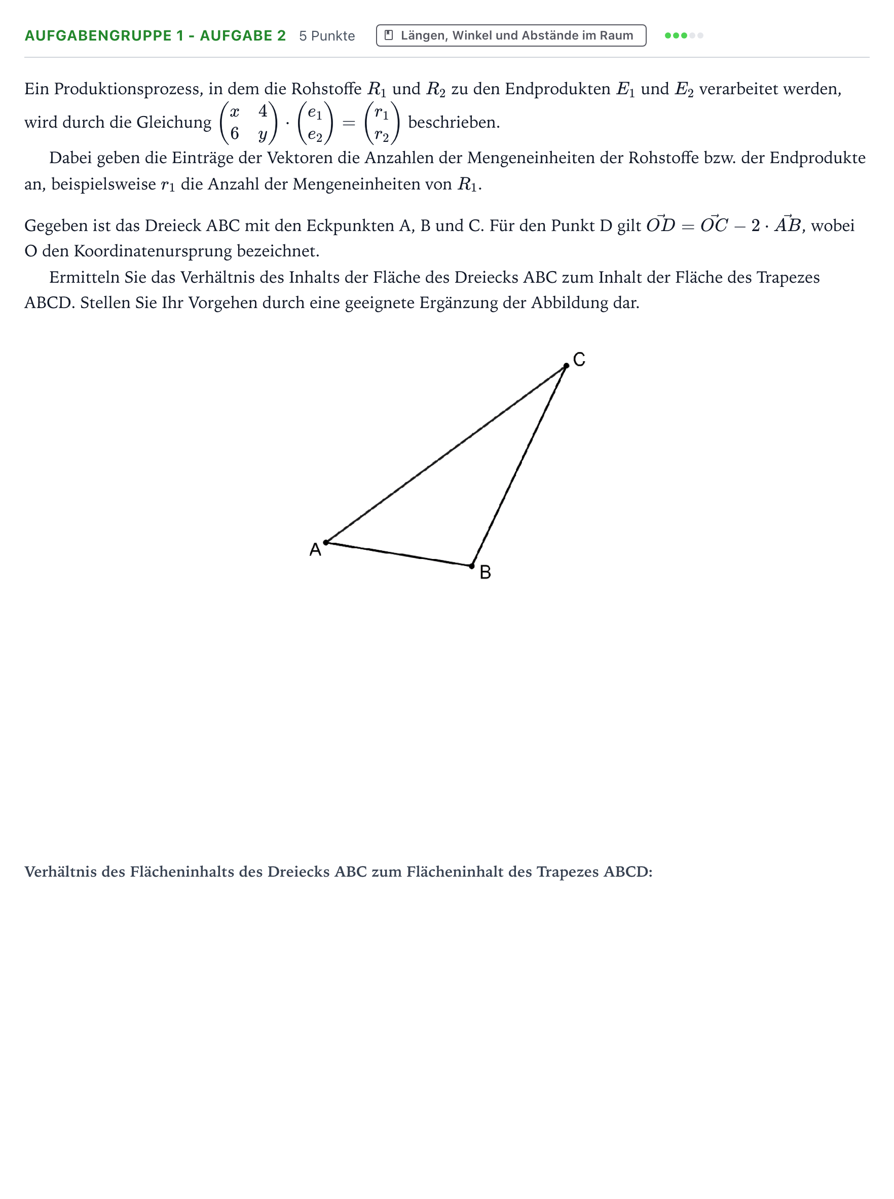Aufgabenstellung: Aufgabengruppe 1 - Aufgabe 2 · Abitur NRW Mathematik GK · Teil A · Lineare Algebra 2024