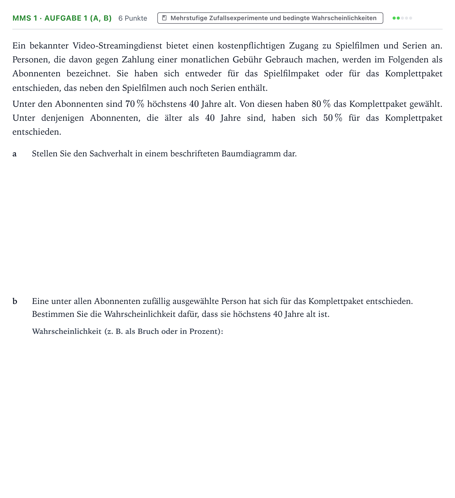 Aufgabenstellung: Aufgabe MMS 1 · Aufgabe 1 (a, b) - Mehrstufige Zufallsexp… · Abitur NRW Mathematik LK · Teil B · Stochastik (CAS) 2024
