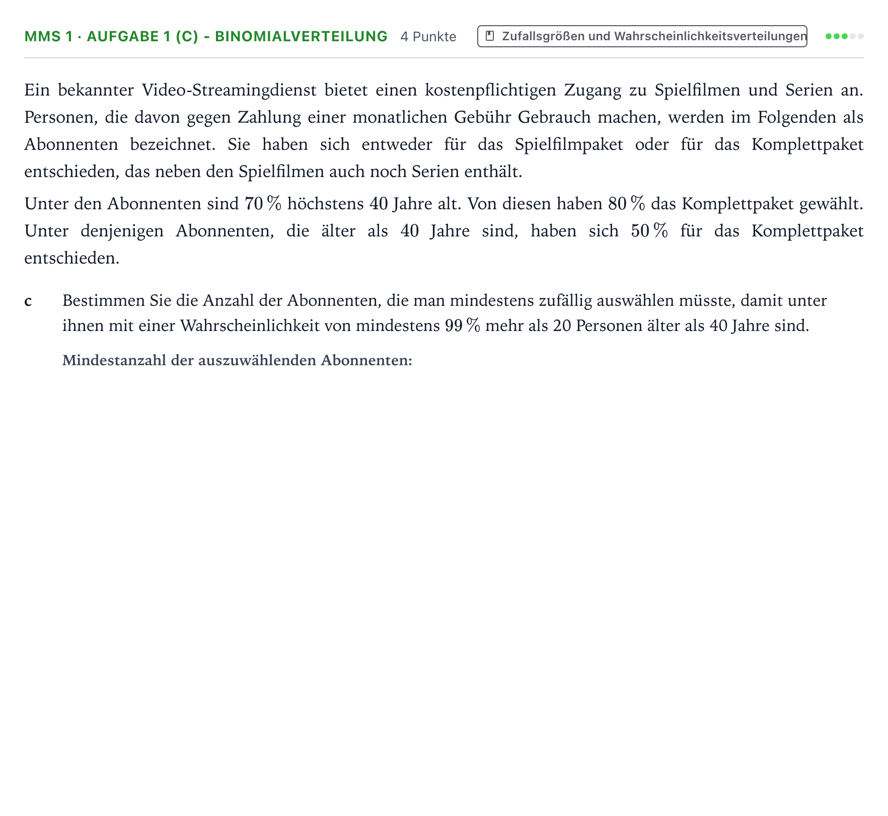 Aufgabenstellung: Aufgabe MMS 1 · Aufgabe 1 (c) - Binomialverteilung · Abitur NRW Mathematik LK · Teil B · Stochastik (CAS) 2024