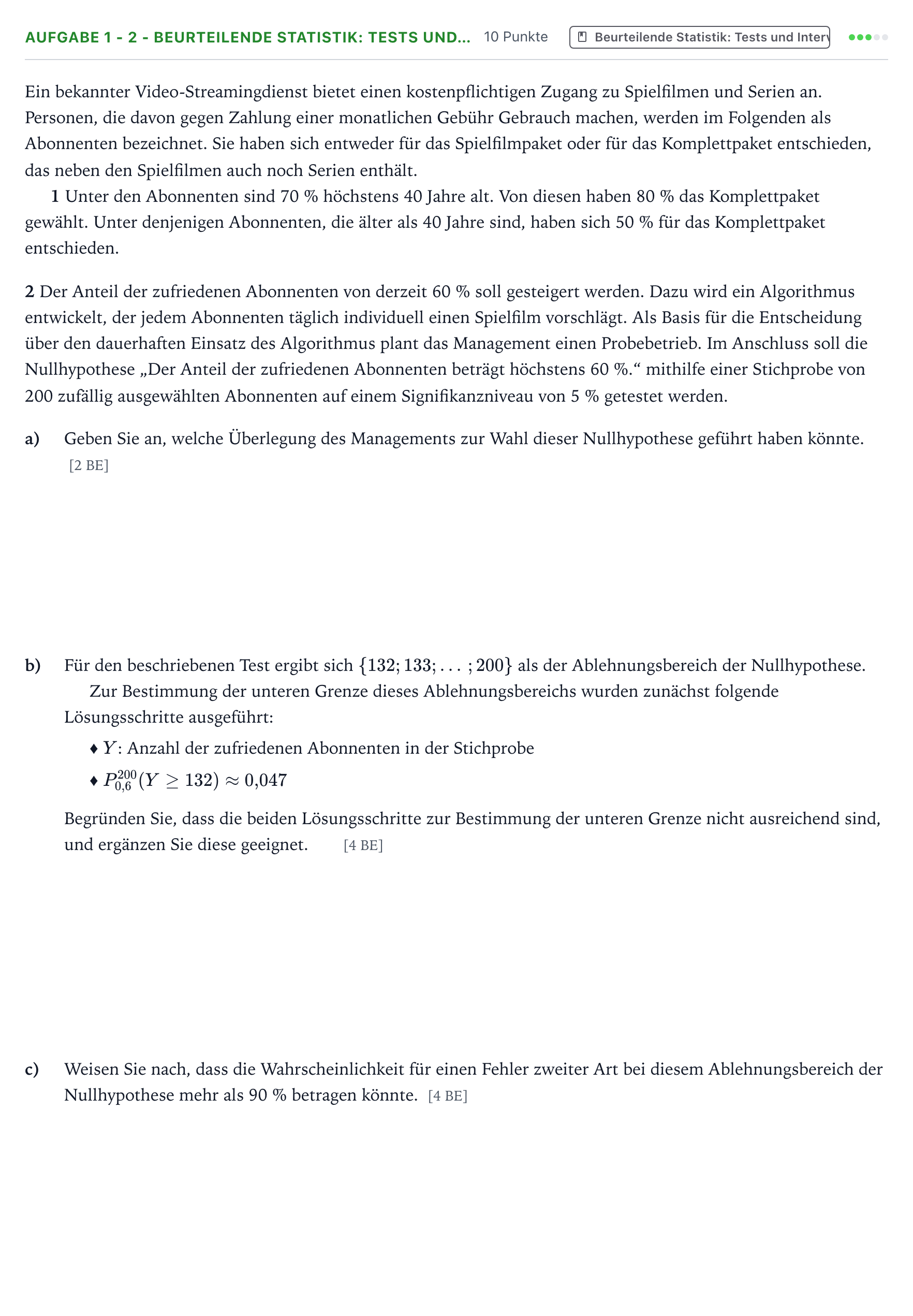 Aufgabenstellung: Aufgabe 1 - 2 - Beurteilende Statistik: Tests und… · Abitur NRW Mathematik LK · Teil B · Stochastik (WTR) 2024