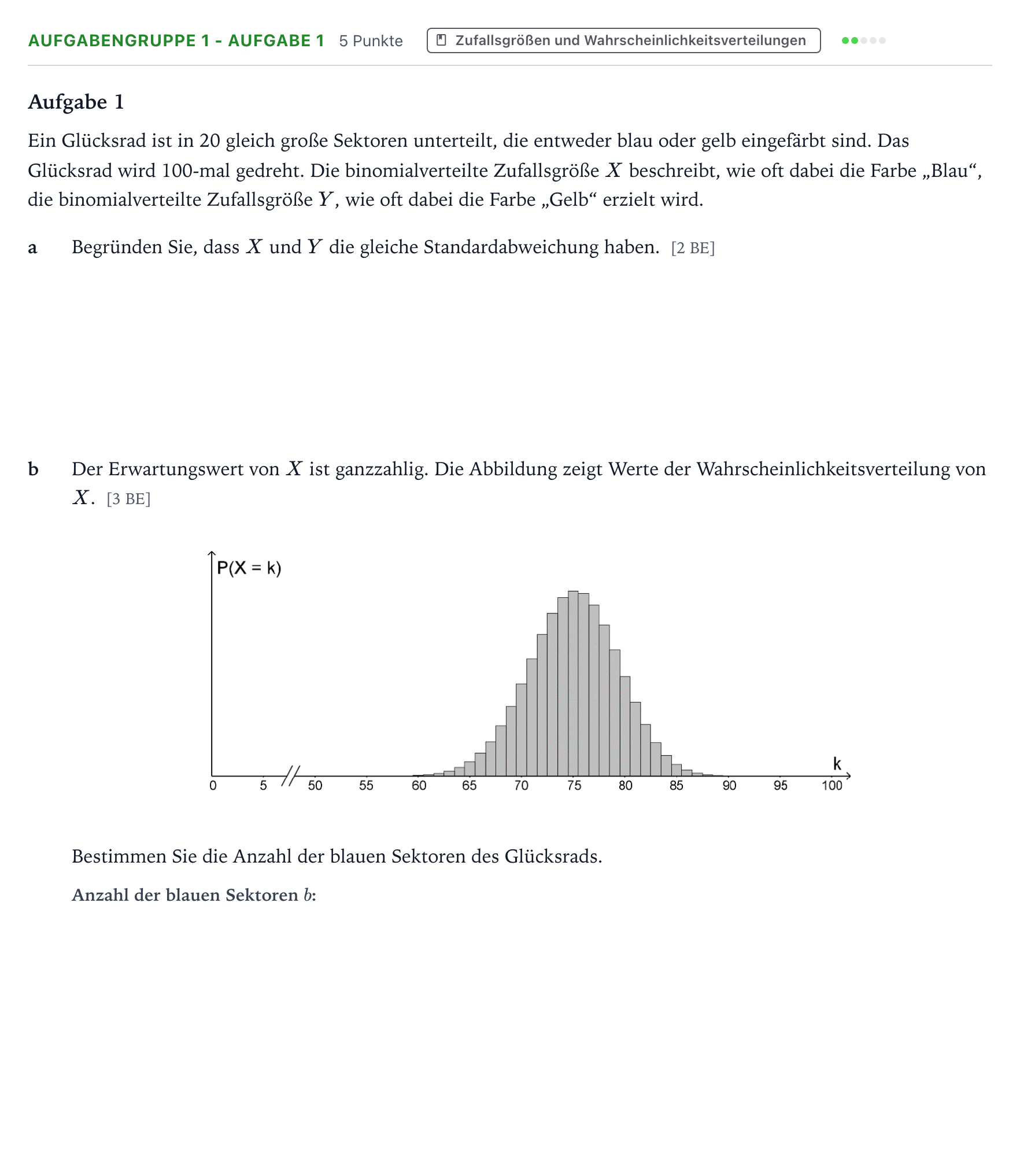 Aufgabenstellung: Aufgabengruppe 1 - Aufgabe 1 · Abitur NRW Mathematik LK · Teil A · Stochastik 2024