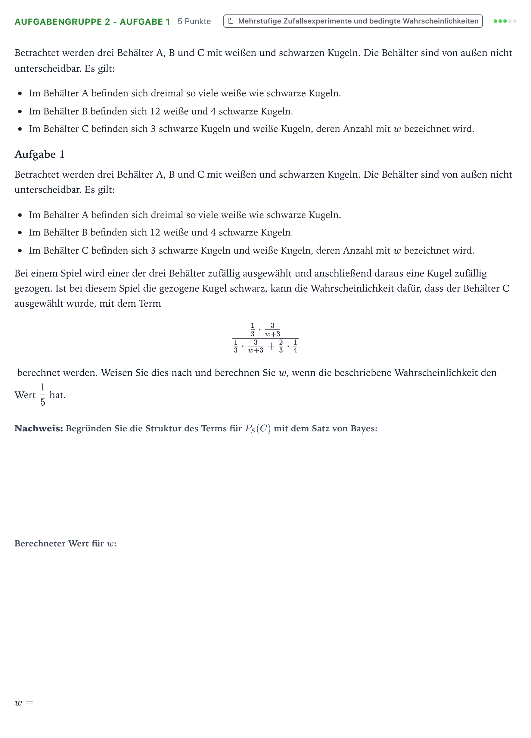 Aufgabenstellung: Aufgabengruppe 2 - Aufgabe 1 · Abitur NRW Mathematik LK · Teil A · Stochastik 2024