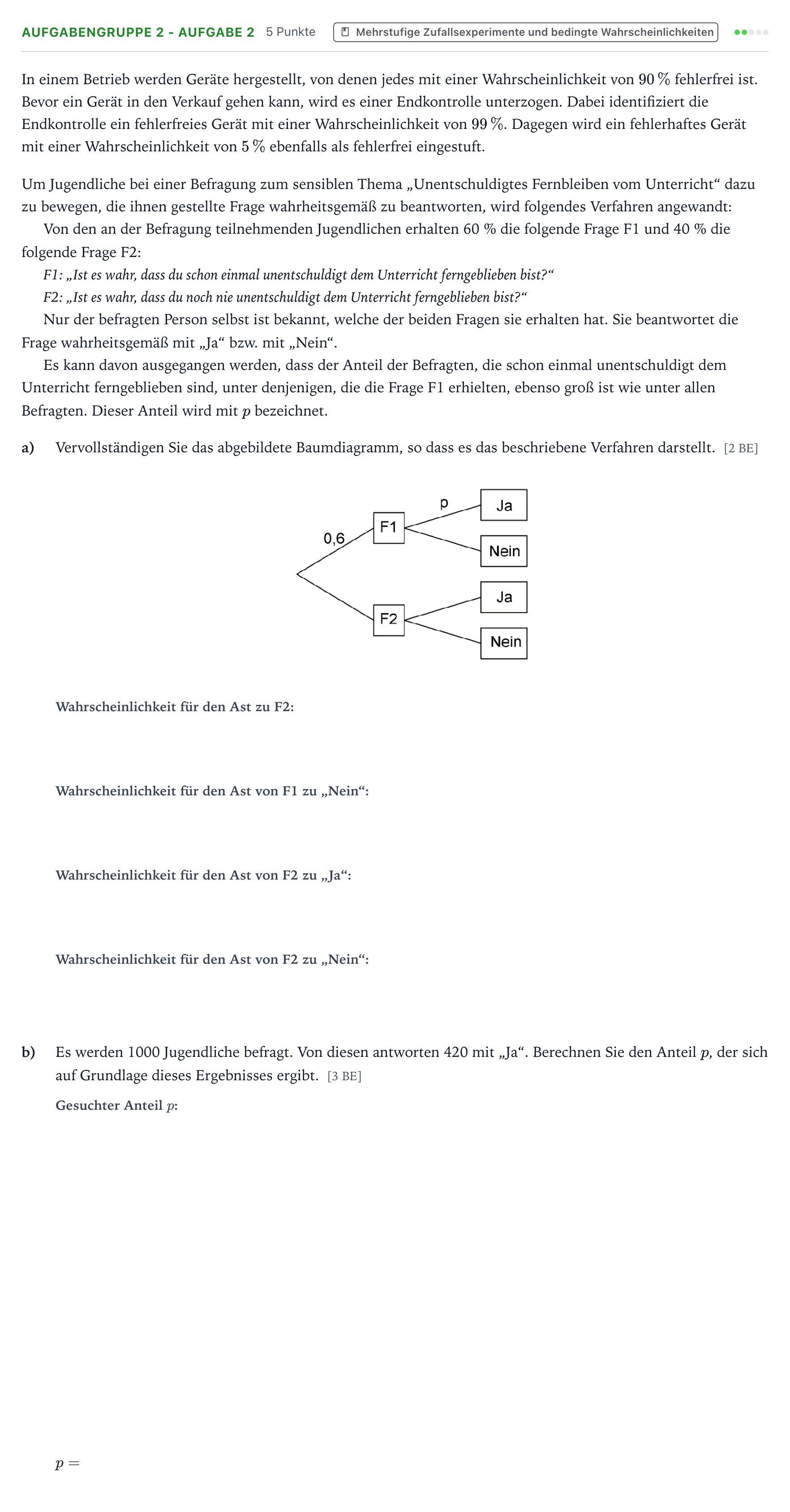 Aufgabenstellung: Aufgabengruppe 2 - Aufgabe 2 · Abitur NRW Mathematik GK · Teil A · Stochastik 2024