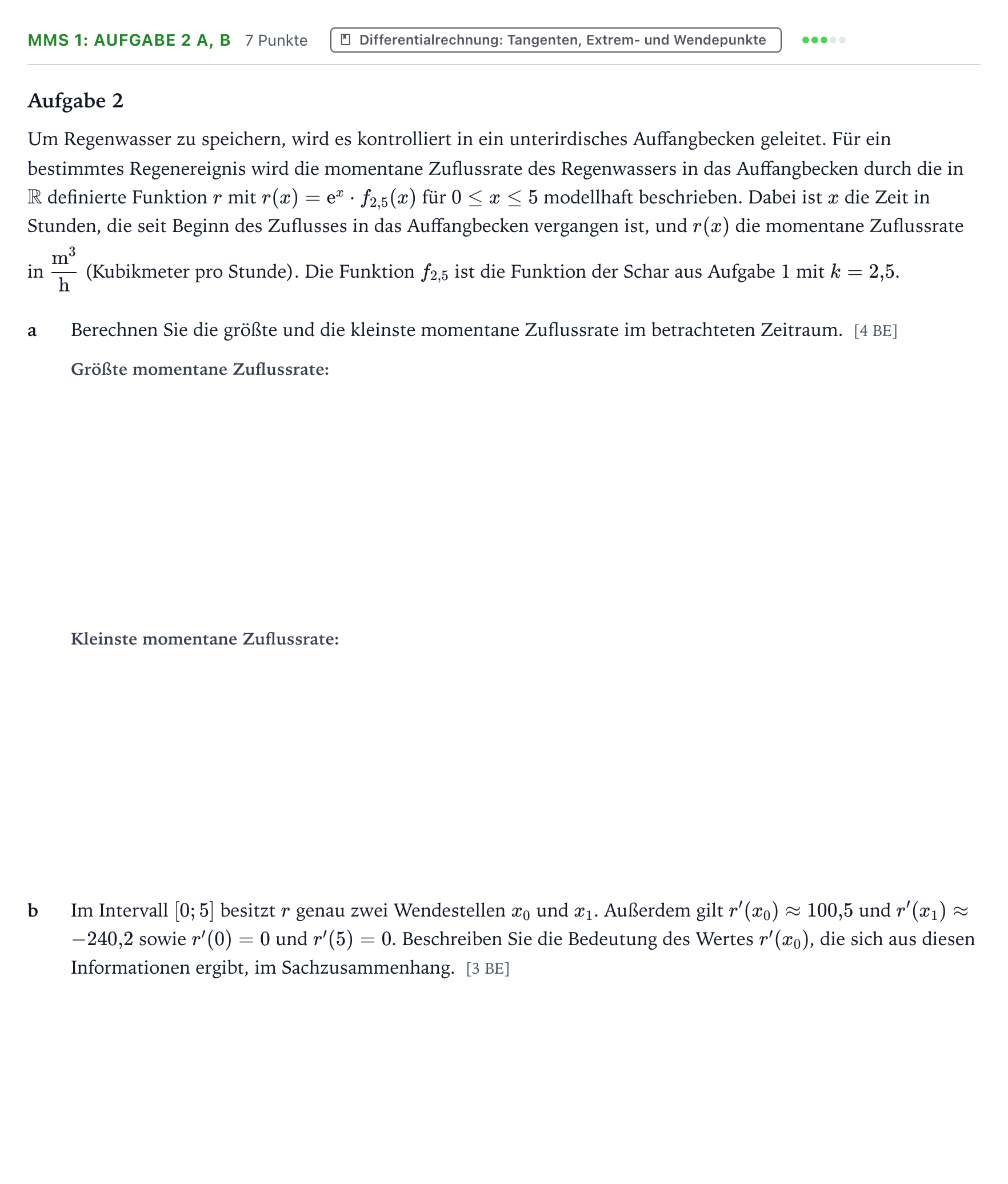 Aufgabenstellung: Aufgabe MMS 1: Aufgabe 2 a, b - Differentialrechnung · Abitur NRW Mathematik LK · Teil B · Analysis (CAS) 2025