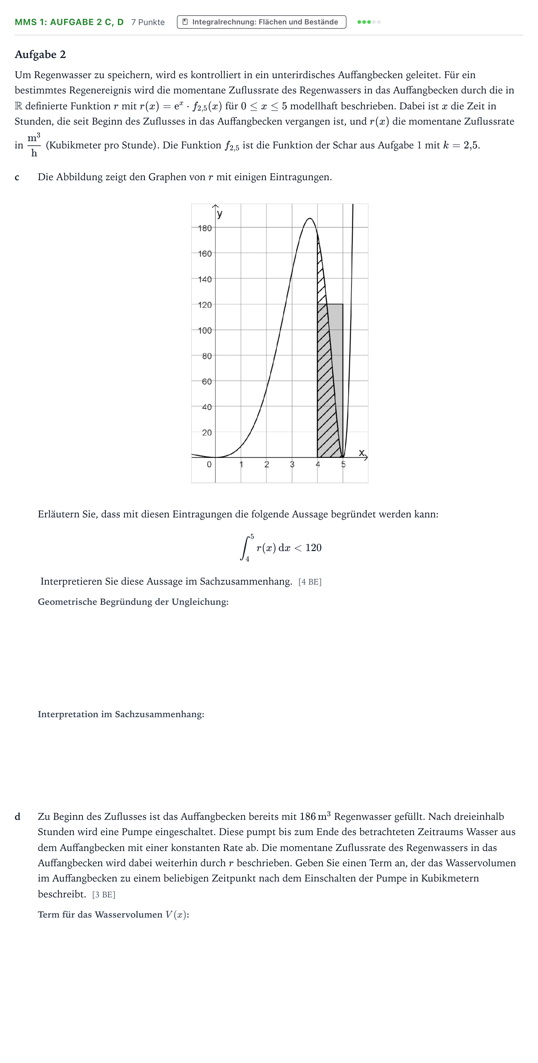 Aufgabenstellung: Aufgabe MMS 1: Aufgabe 2 c, d - Integralrechnung · Abitur NRW Mathematik LK · Teil B · Analysis (CAS) 2025