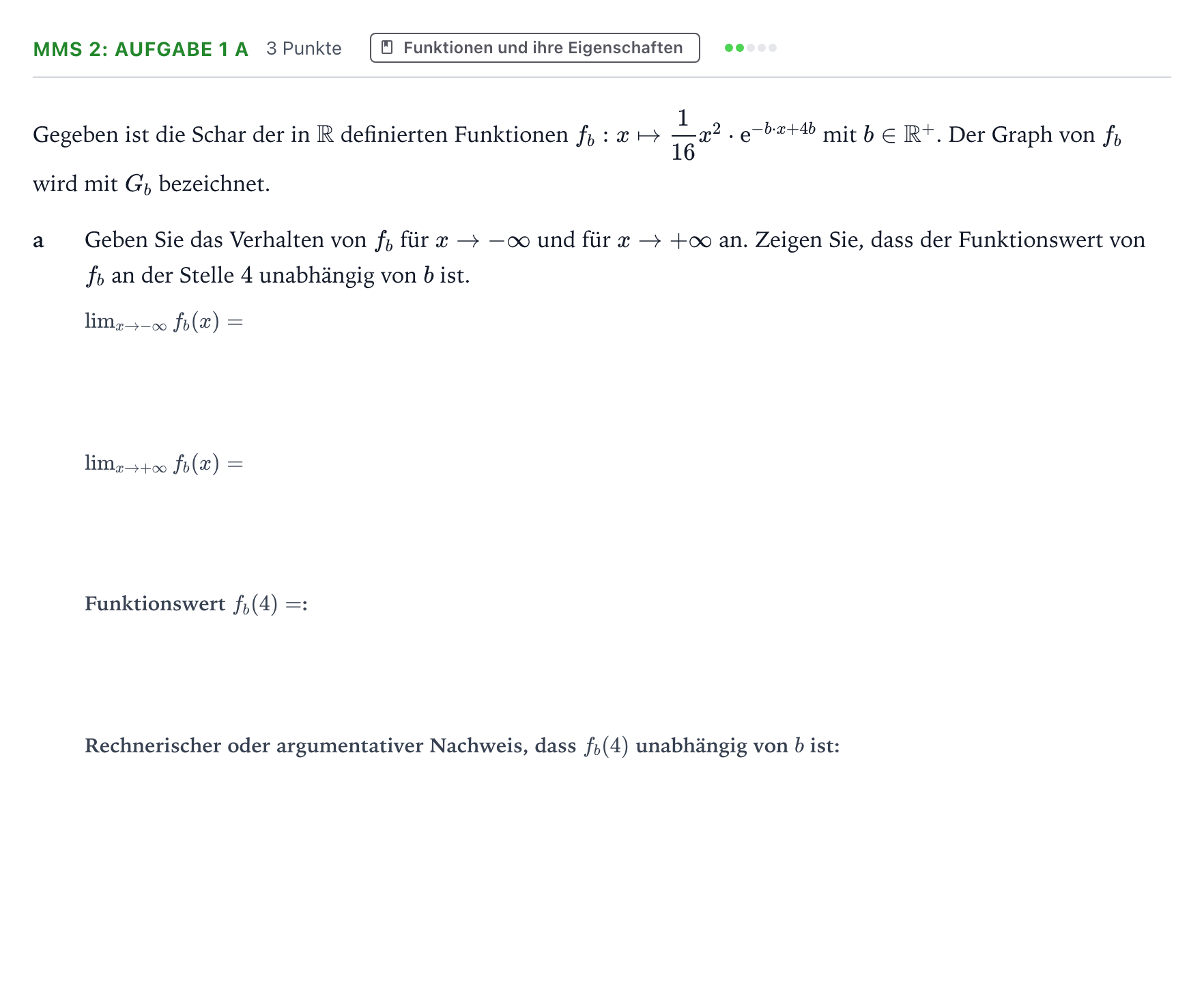 Aufgabenstellung: Aufgabe MMS 2: Aufgabe 1 a - Funktionen und ihre Eigensch… · Abitur NRW Mathematik LK · Teil B · Analysis (CAS) 2025