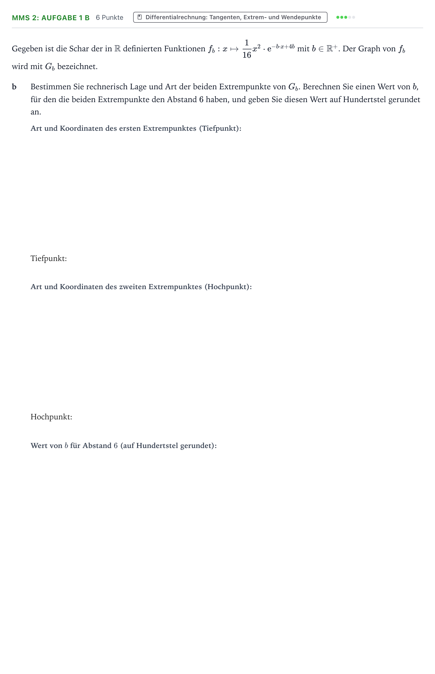 Aufgabenstellung: Aufgabe MMS 2: Aufgabe 1 b - Differentialrechnung · Abitur NRW Mathematik LK · Teil B · Analysis (CAS) 2025