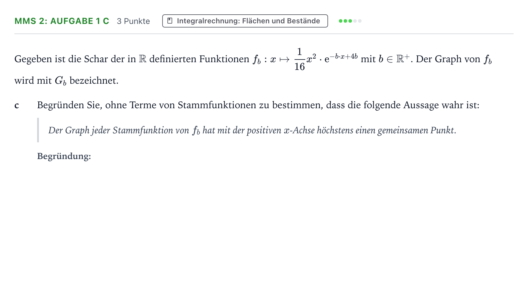 Aufgabenstellung: Aufgabe MMS 2: Aufgabe 1 c - Integralrechnung · Abitur NRW Mathematik LK · Teil B · Analysis (CAS) 2025