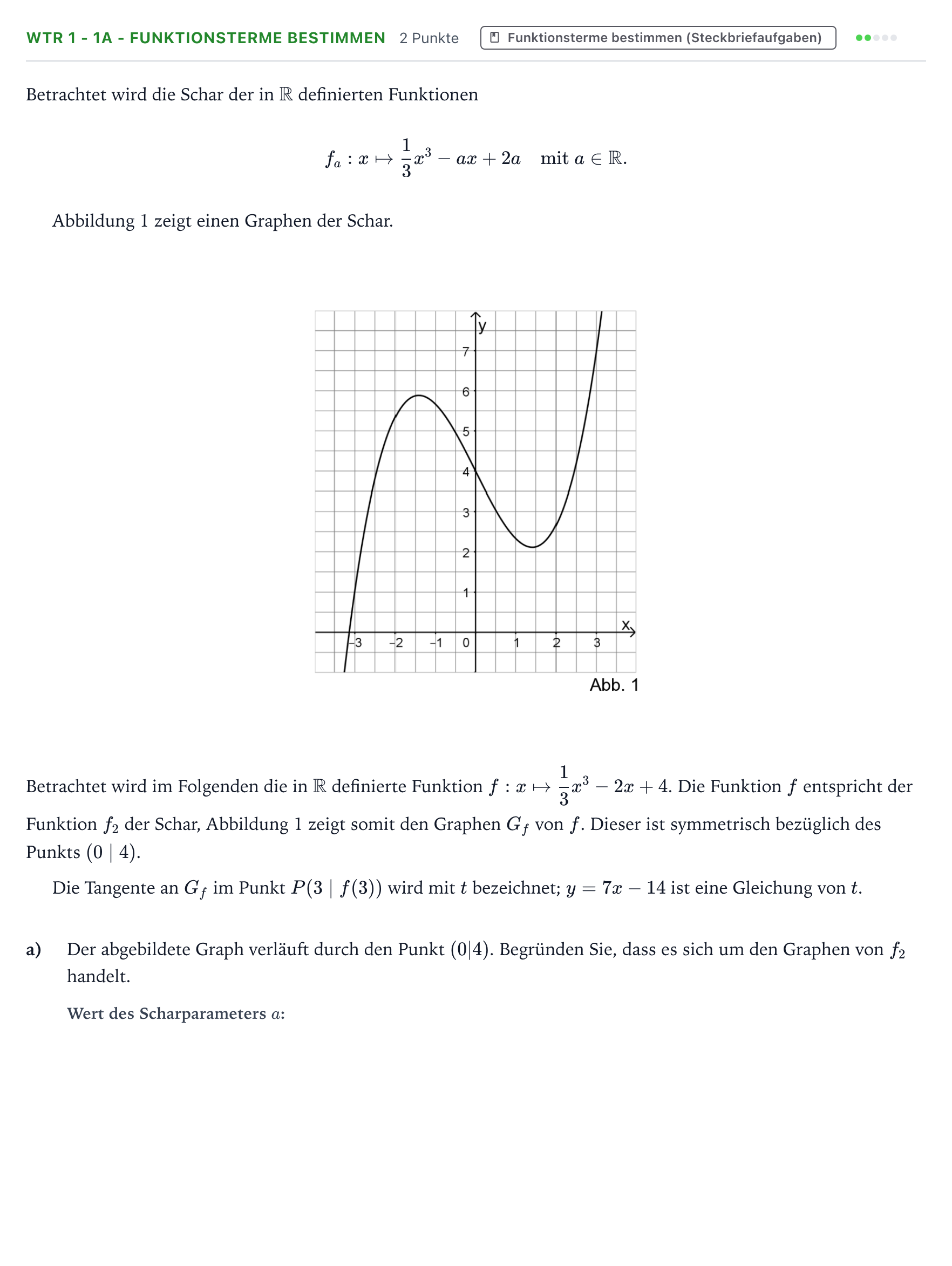 Aufgabenstellung: Aufgabe WTR 1 - 1a - Funktionsterme bestimmen · Abitur NRW Mathematik LK · Teil B · Analysis (WTR) 2025