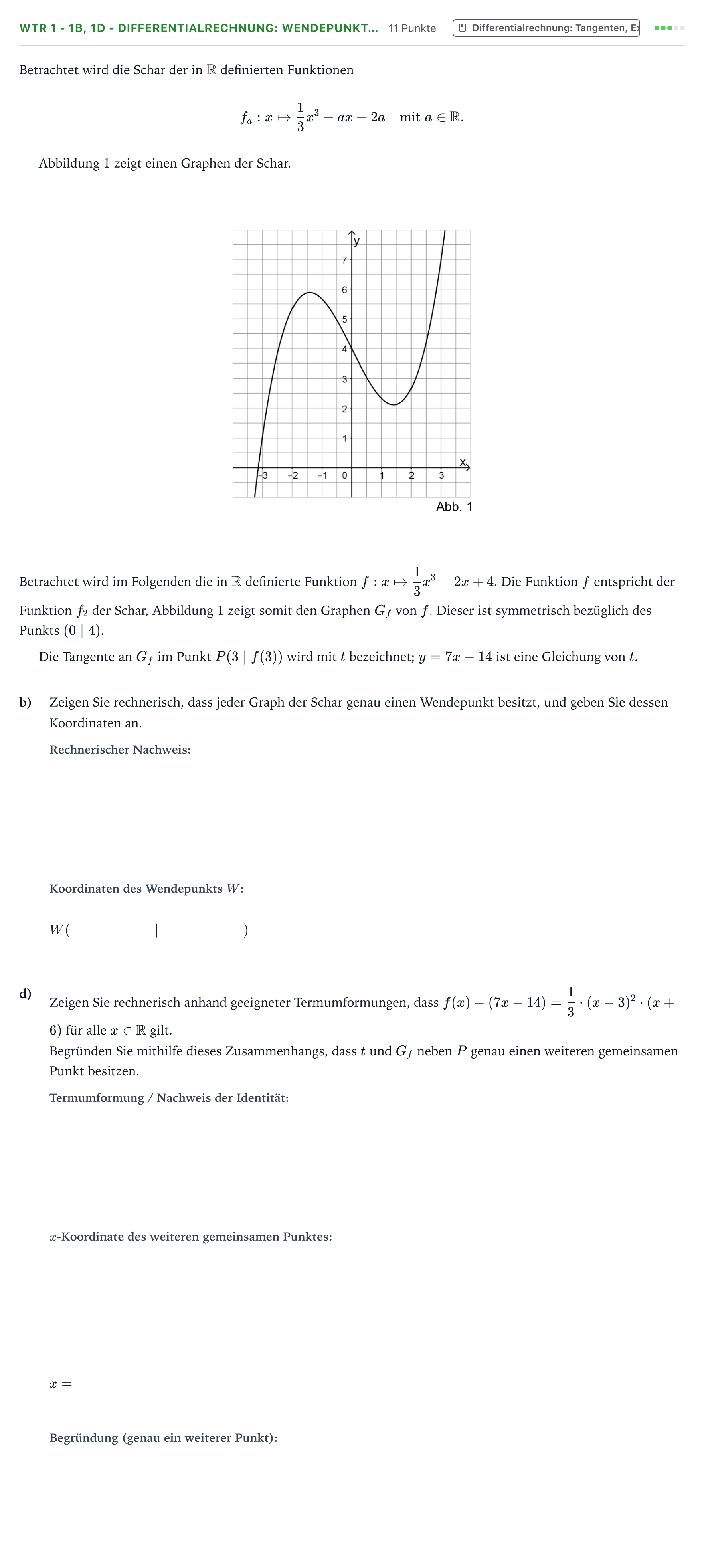 Aufgabenstellung: Aufgabe WTR 1 - 1b, 1d - Differentialrechnung: Wendepunkt… · Abitur NRW Mathematik LK · Teil B · Analysis (WTR) 2025