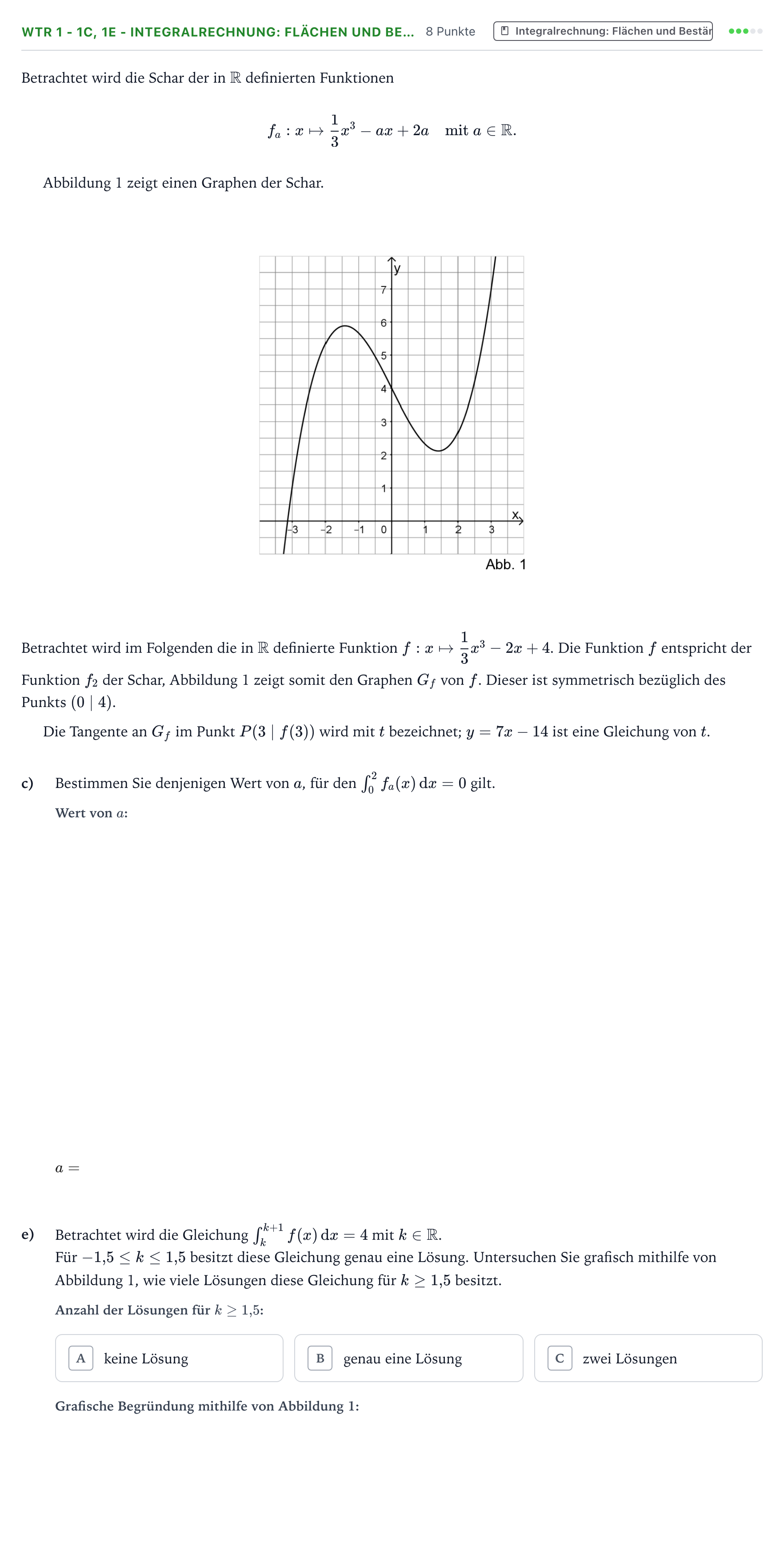 Aufgabenstellung: Aufgabe WTR 1 - 1c, 1e - Integralrechnung: Flächen und Be… · Abitur NRW Mathematik LK · Teil B · Analysis (WTR) 2025
