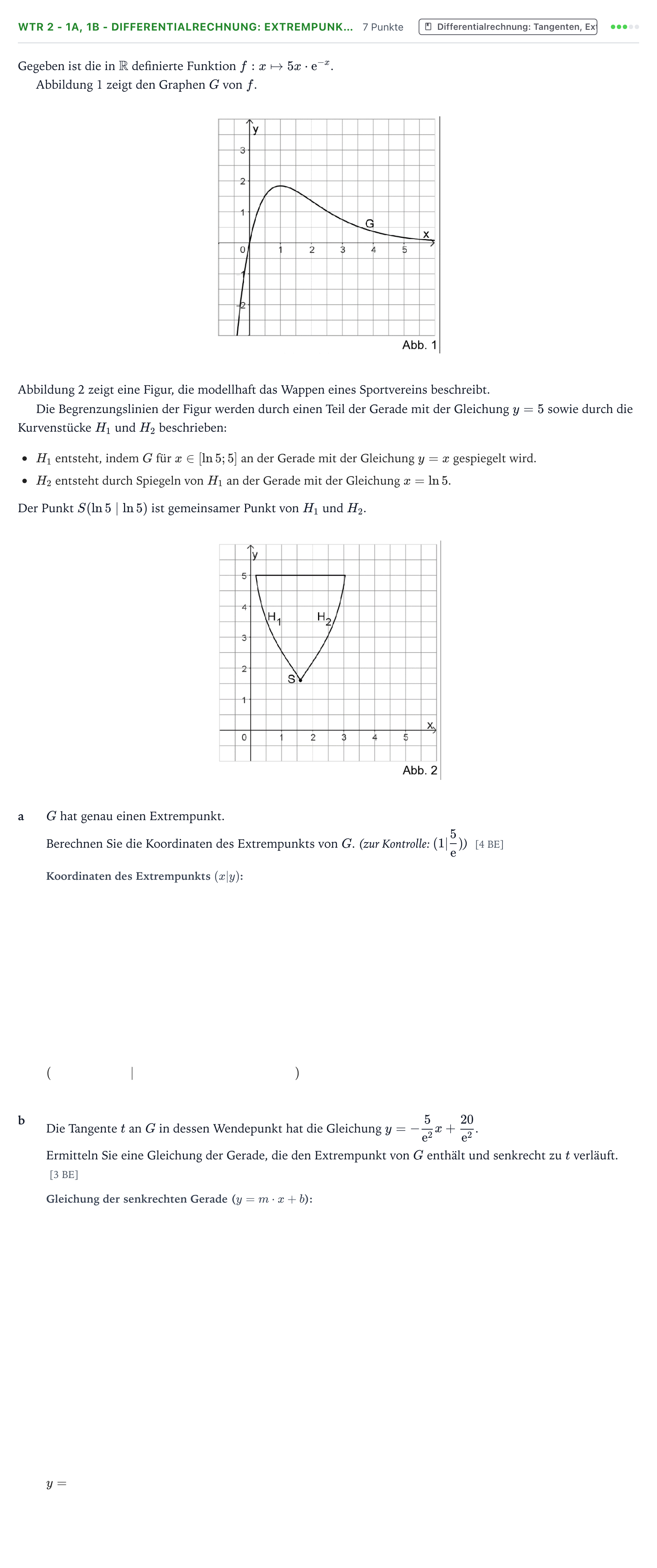 Aufgabenstellung: Aufgabe WTR 2 - 1a, 1b - Differentialrechnung: Extrempunk… · Abitur NRW Mathematik LK · Teil B · Analysis (WTR) 2025