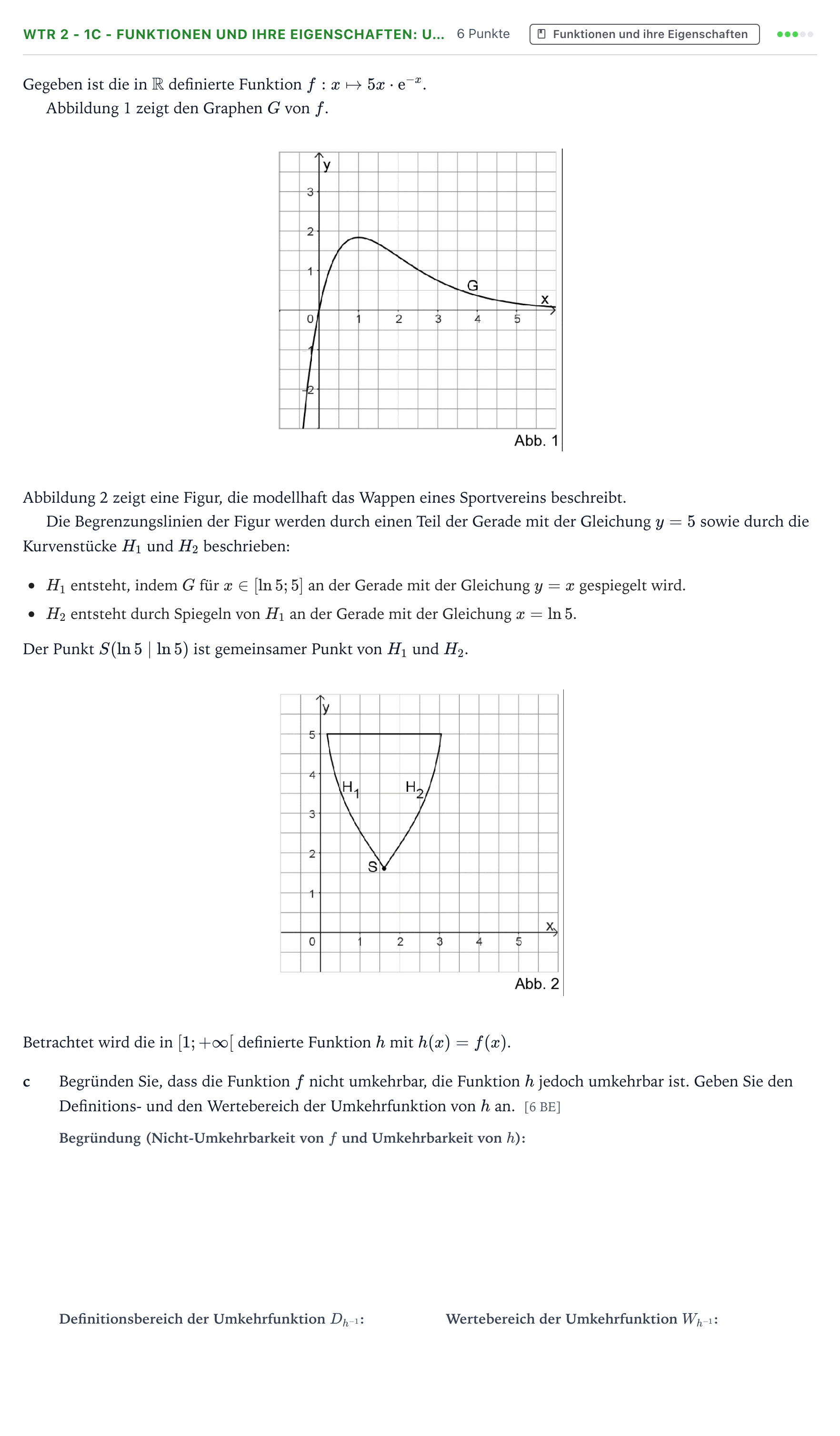 Aufgabenstellung: Aufgabe WTR 2 - 1c - Funktionen und ihre Eigenschaften: U… · Abitur NRW Mathematik LK · Teil B · Analysis (WTR) 2025