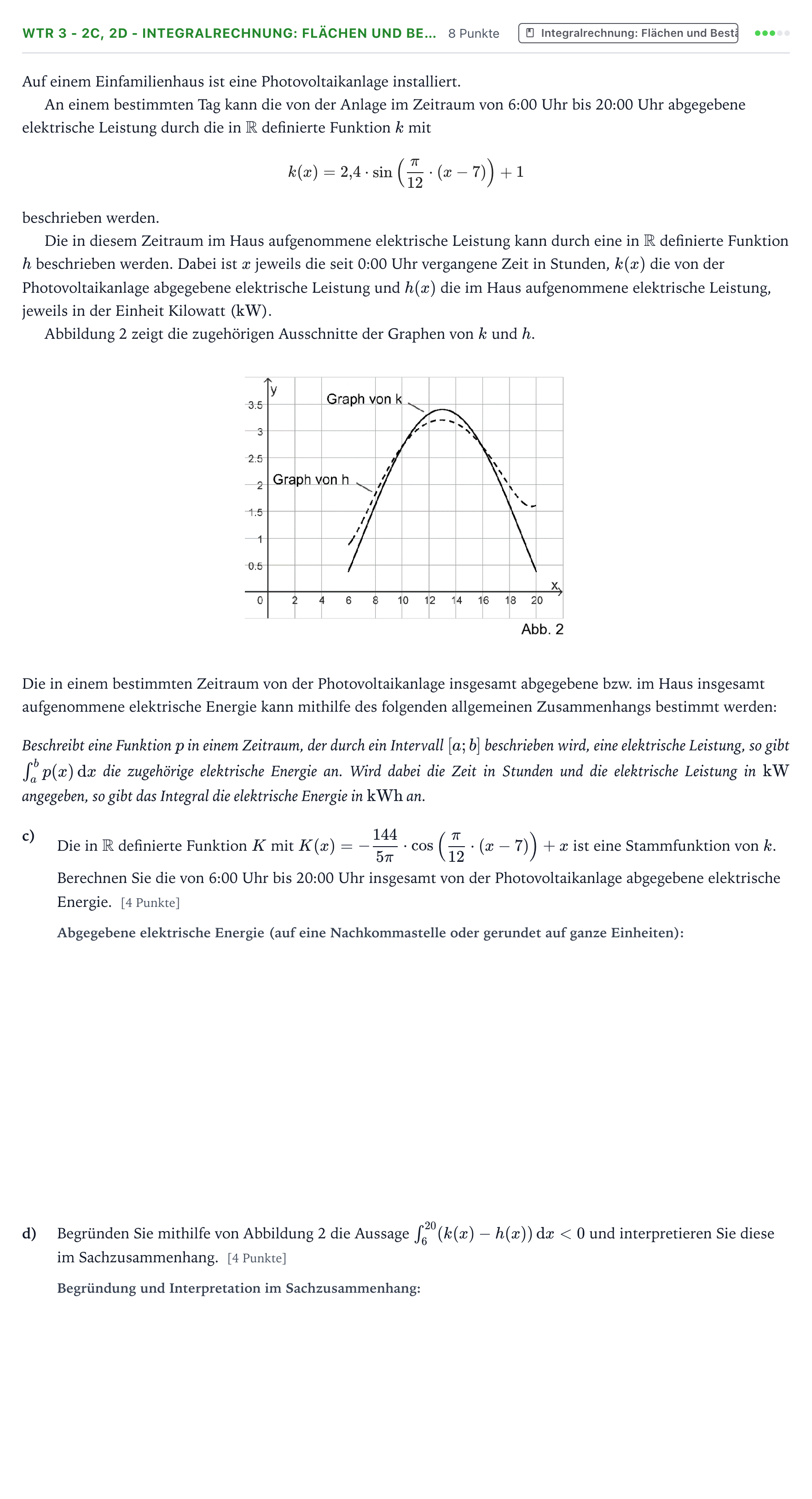 Aufgabenstellung: Aufgabe WTR 3 - 2c, 2d - Integralrechnung: Flächen und Be… · Abitur NRW Mathematik LK · Teil B · Analysis (WTR) 2025