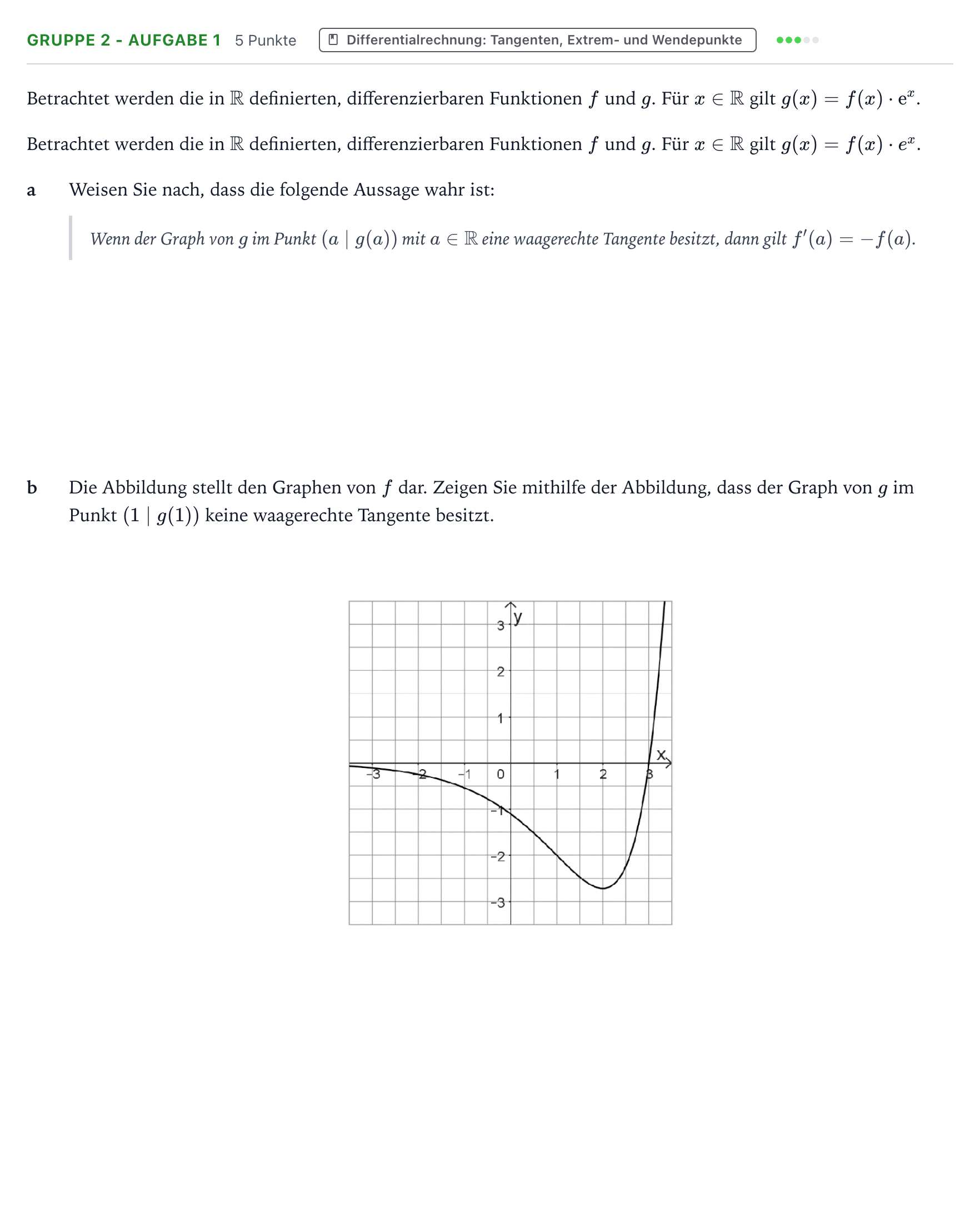 Aufgabenstellung: Aufgabe Gruppe 2 - Aufgabe 1 · Abitur NRW Mathematik LK · Teil A · Analysis 2025