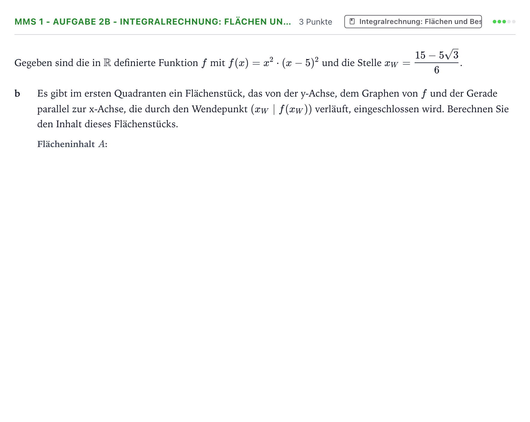 Aufgabenstellung: Aufgabe MMS 1 - Aufgabe 2b - Integralrechnung: Flächen un… · Abitur NRW Mathematik GK · Teil B · Analysis (CAS) 2025