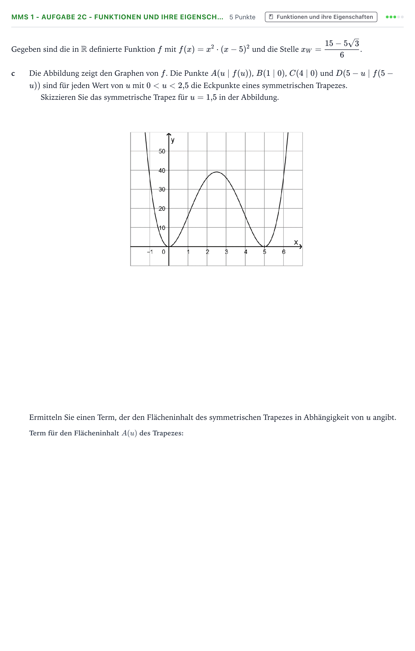 Aufgabenstellung: Aufgabe MMS 1 - Aufgabe 2c - Funktionen und ihre Eigensch… · Abitur NRW Mathematik GK · Teil B · Analysis (CAS) 2025