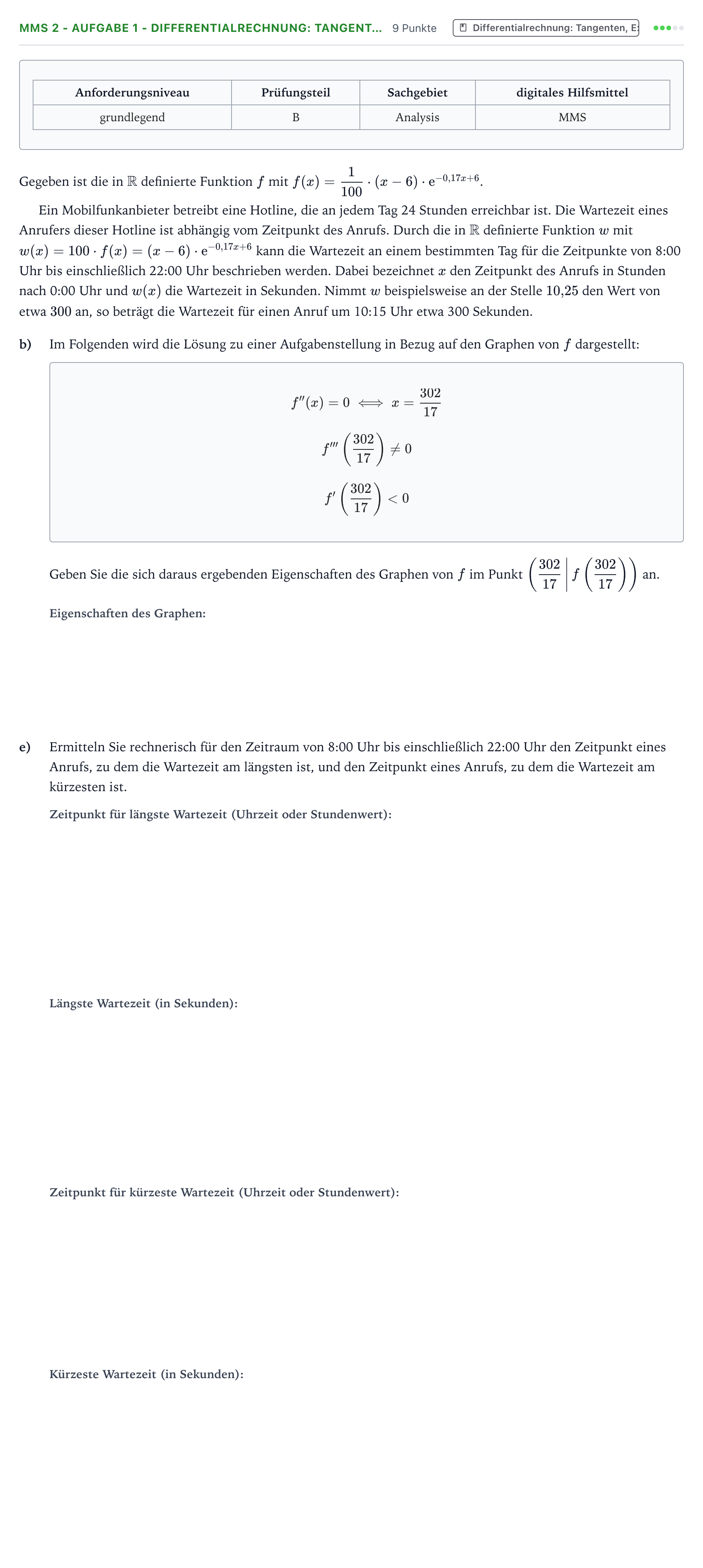 Aufgabenstellung: Aufgabe MMS 2 - Aufgabe 1 - Differentialrechnung: Tangent… · Abitur NRW Mathematik GK · Teil B · Analysis (CAS) 2025