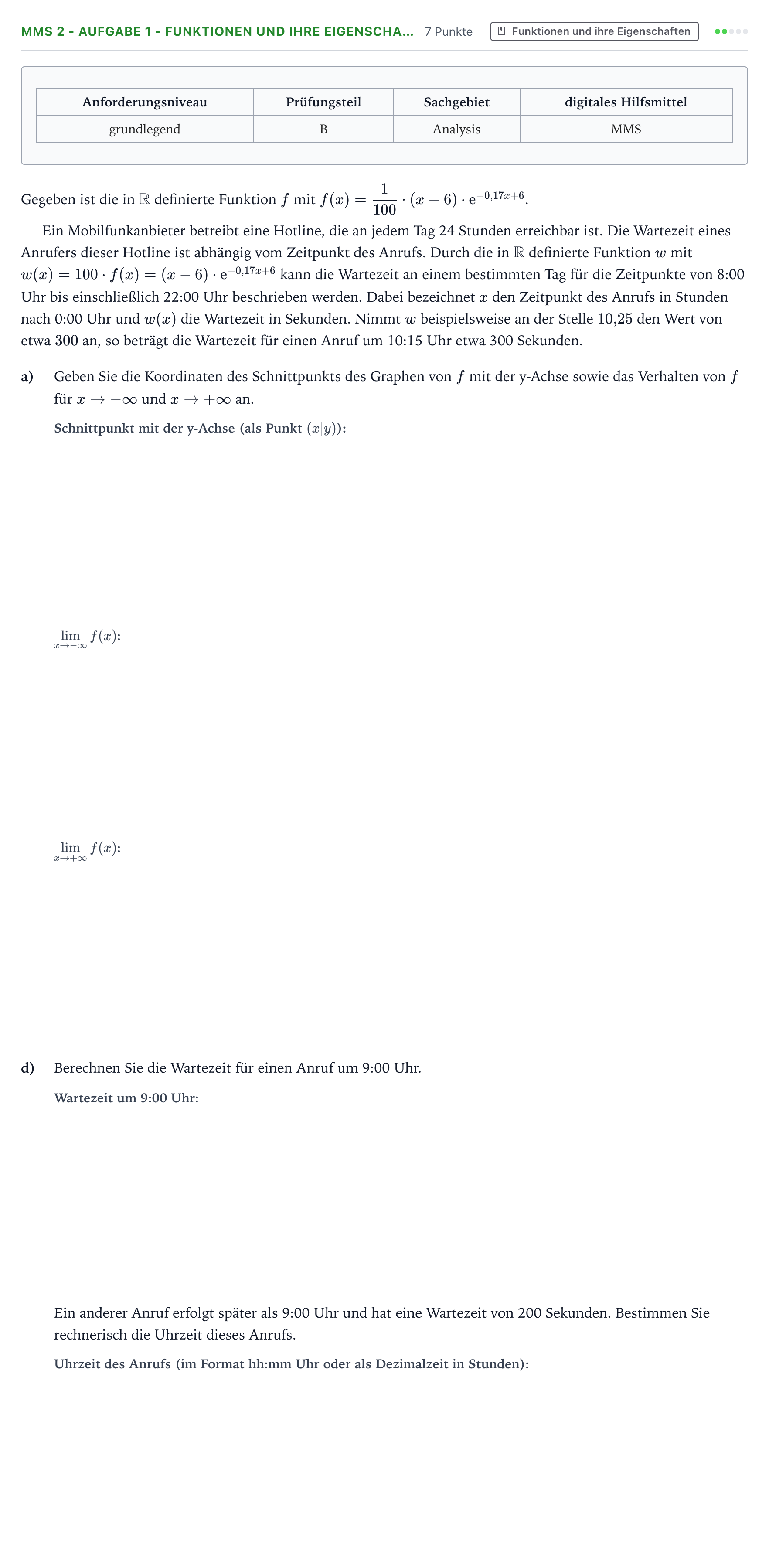 Aufgabenstellung: Aufgabe MMS 2 - Aufgabe 1 - Funktionen und ihre Eigenscha… · Abitur NRW Mathematik GK · Teil B · Analysis (CAS) 2025