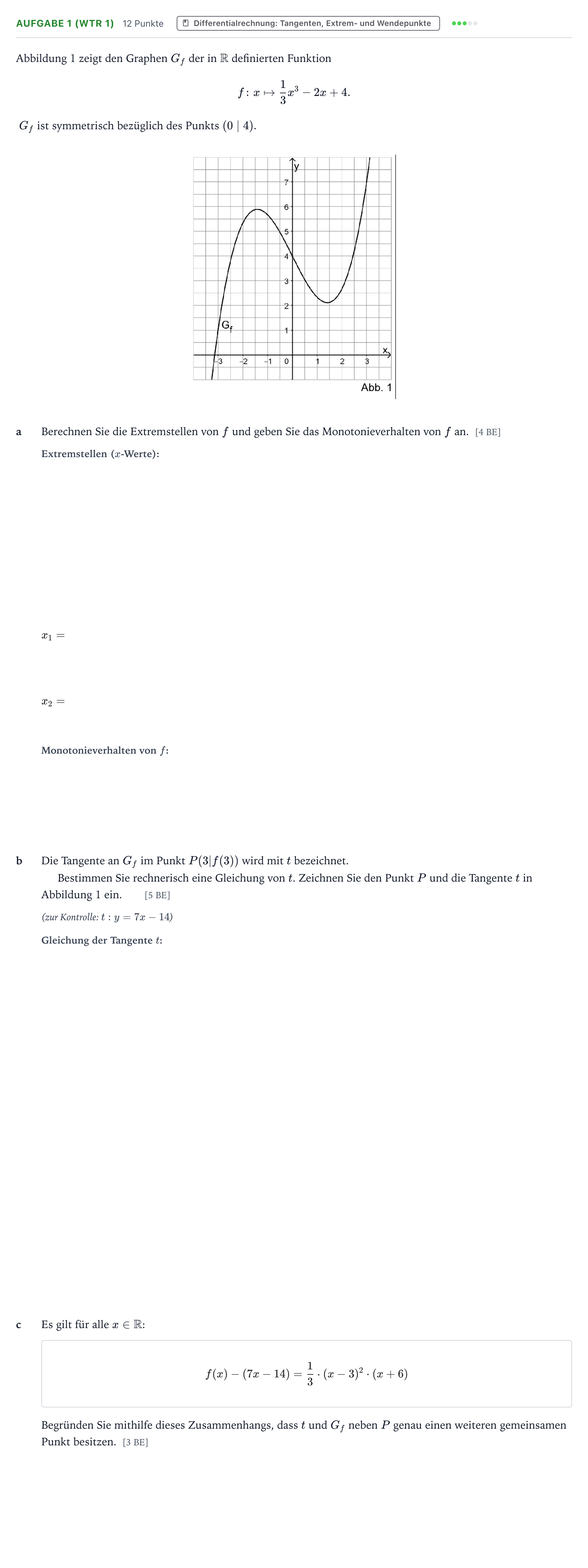 Aufgabenstellung: Aufgabe 1 (WTR 1) - Differentialrechnung · Abitur NRW Mathematik GK · Teil B · Analysis (WTR) 2025