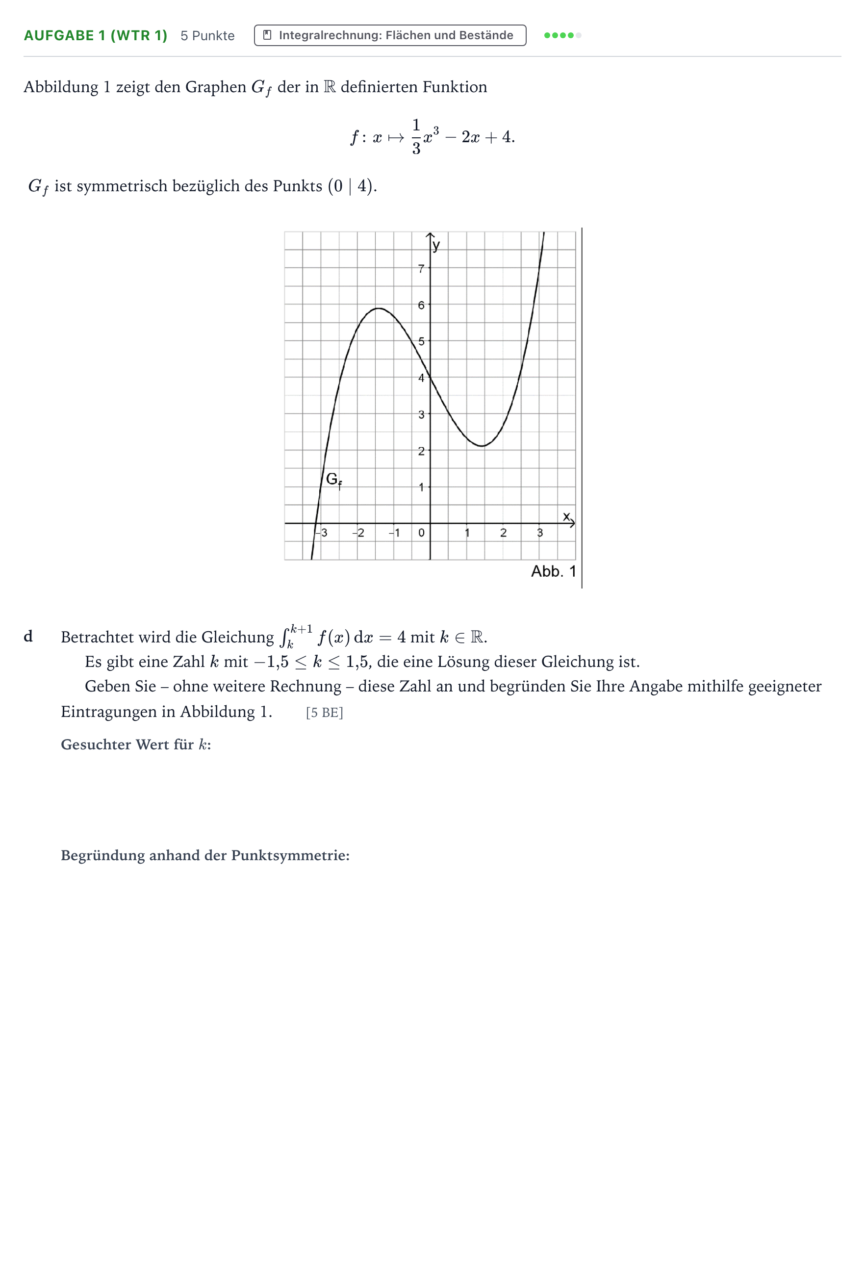 Aufgabenstellung: Aufgabe 1 (WTR 1) - Integralrechnung · Abitur NRW Mathematik GK · Teil B · Analysis (WTR) 2025