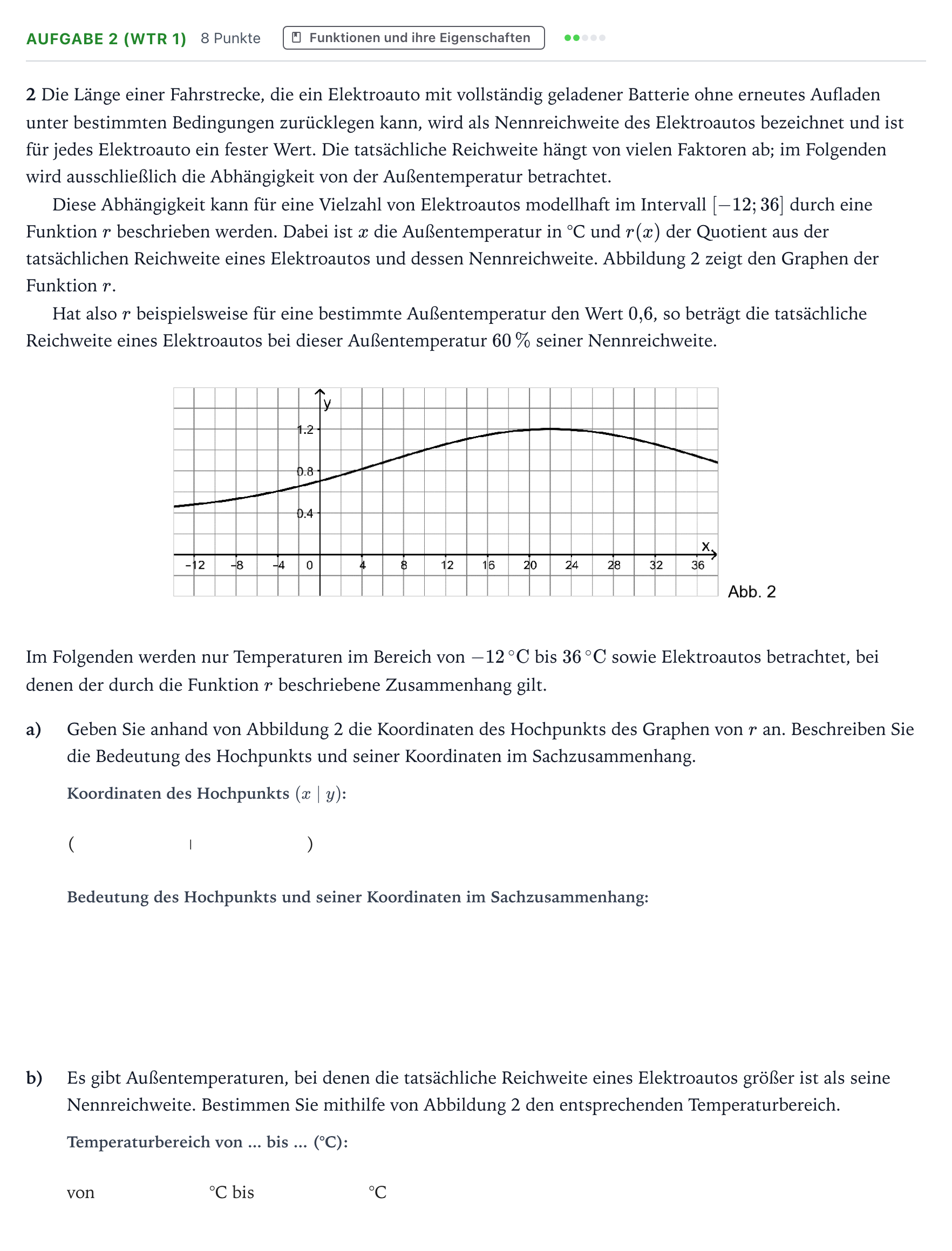 Aufgabenstellung: Aufgabe 2 (WTR 1) · Abitur NRW Mathematik GK · Teil B · Analysis (WTR) 2025