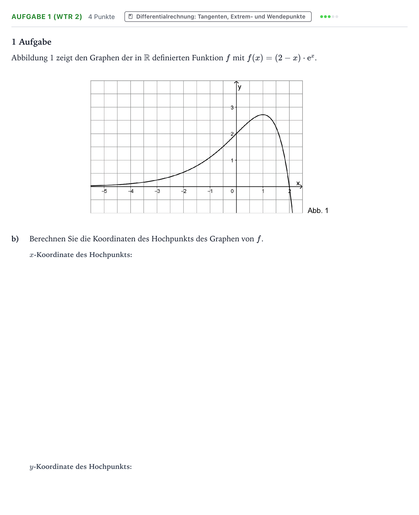 Aufgabenstellung: Aufgabe 1 (WTR 2) - Differentialrechnung · Abitur NRW Mathematik GK · Teil B · Analysis (WTR) 2025