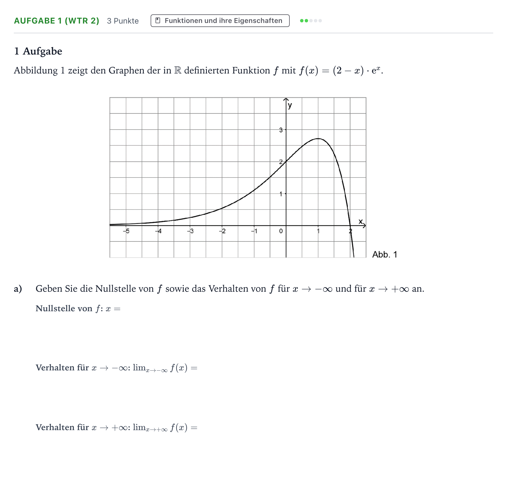Aufgabenstellung: Aufgabe 1 (WTR 2) - Funktionen und ihre Eigenscha… · Abitur NRW Mathematik GK · Teil B · Analysis (WTR) 2025