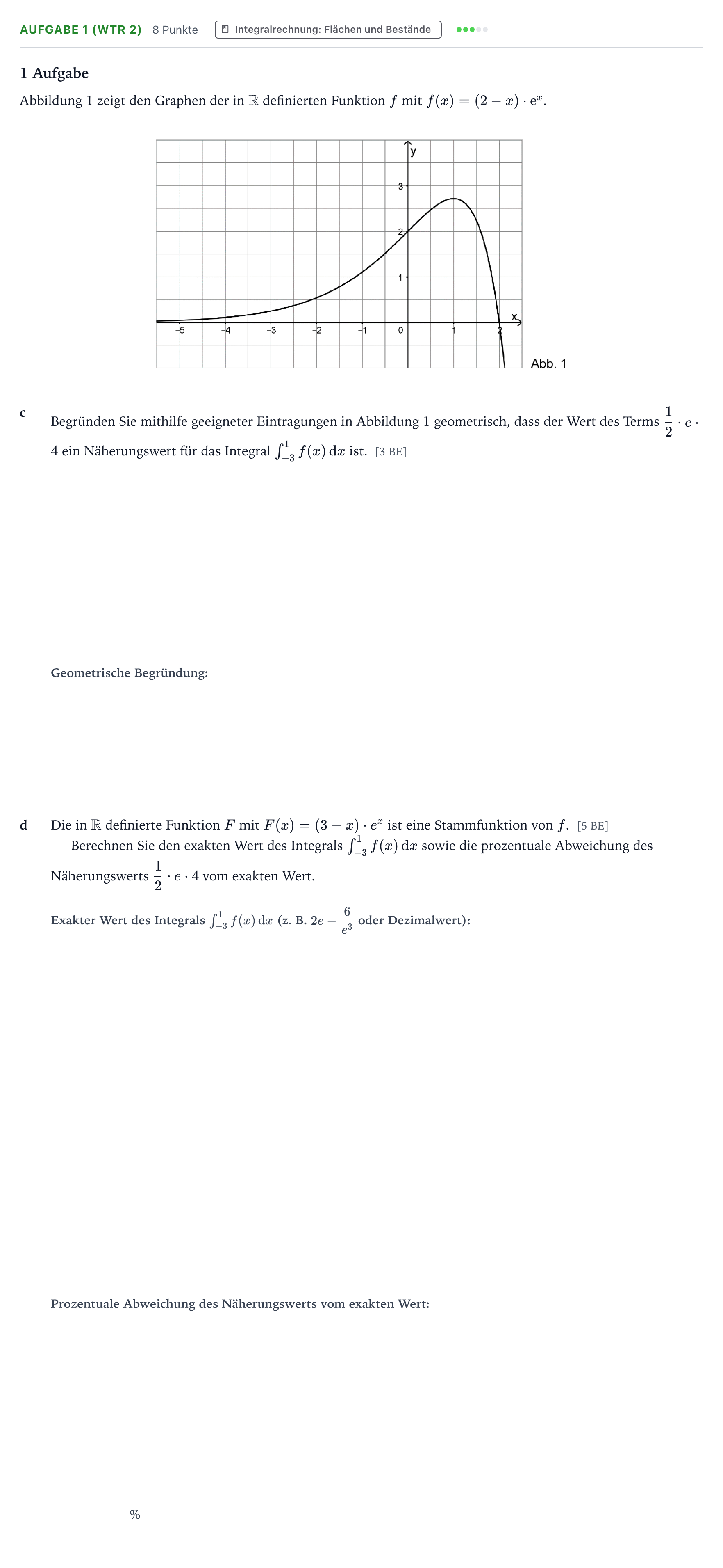 Aufgabenstellung: Aufgabe 1 (WTR 2) - Integralrechnung · Abitur NRW Mathematik GK · Teil B · Analysis (WTR) 2025