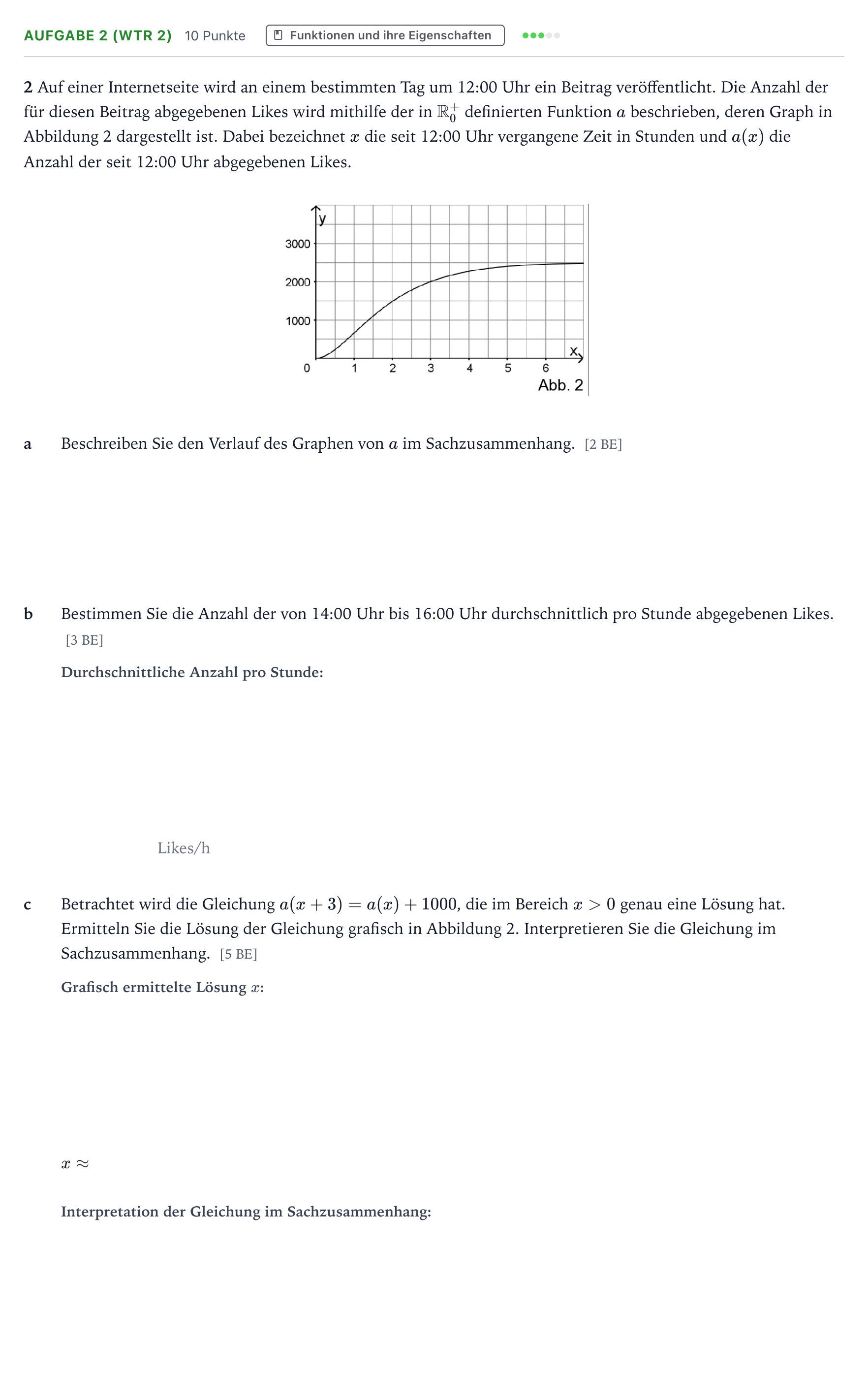 Aufgabenstellung: Aufgabe 2 (WTR 2) · Abitur NRW Mathematik GK · Teil B · Analysis (WTR) 2025