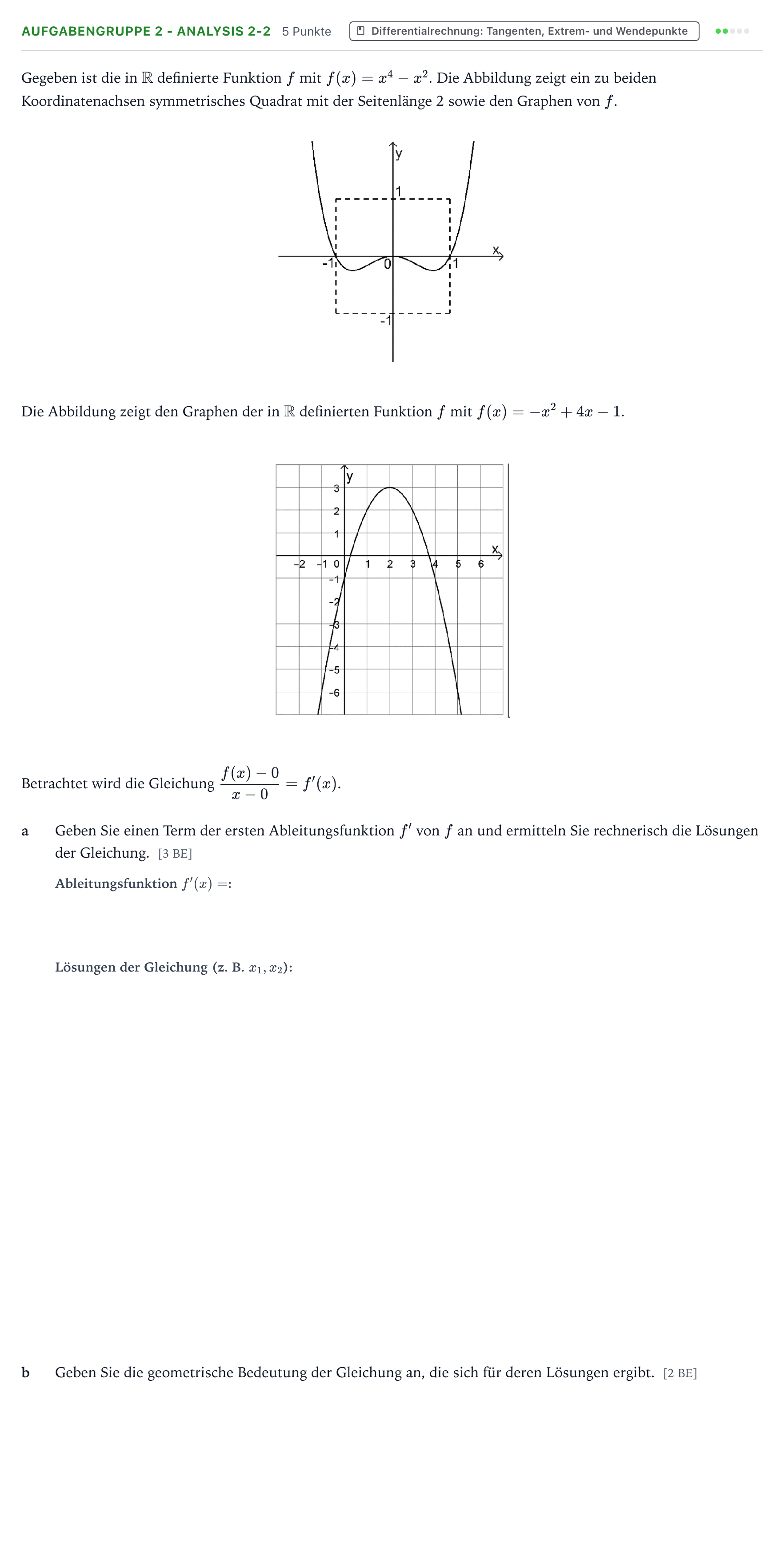 Aufgabenstellung: Aufgabengruppe 2 - Analysis 2-2 · Abitur NRW Mathematik GK · Teil A · Analysis 2025