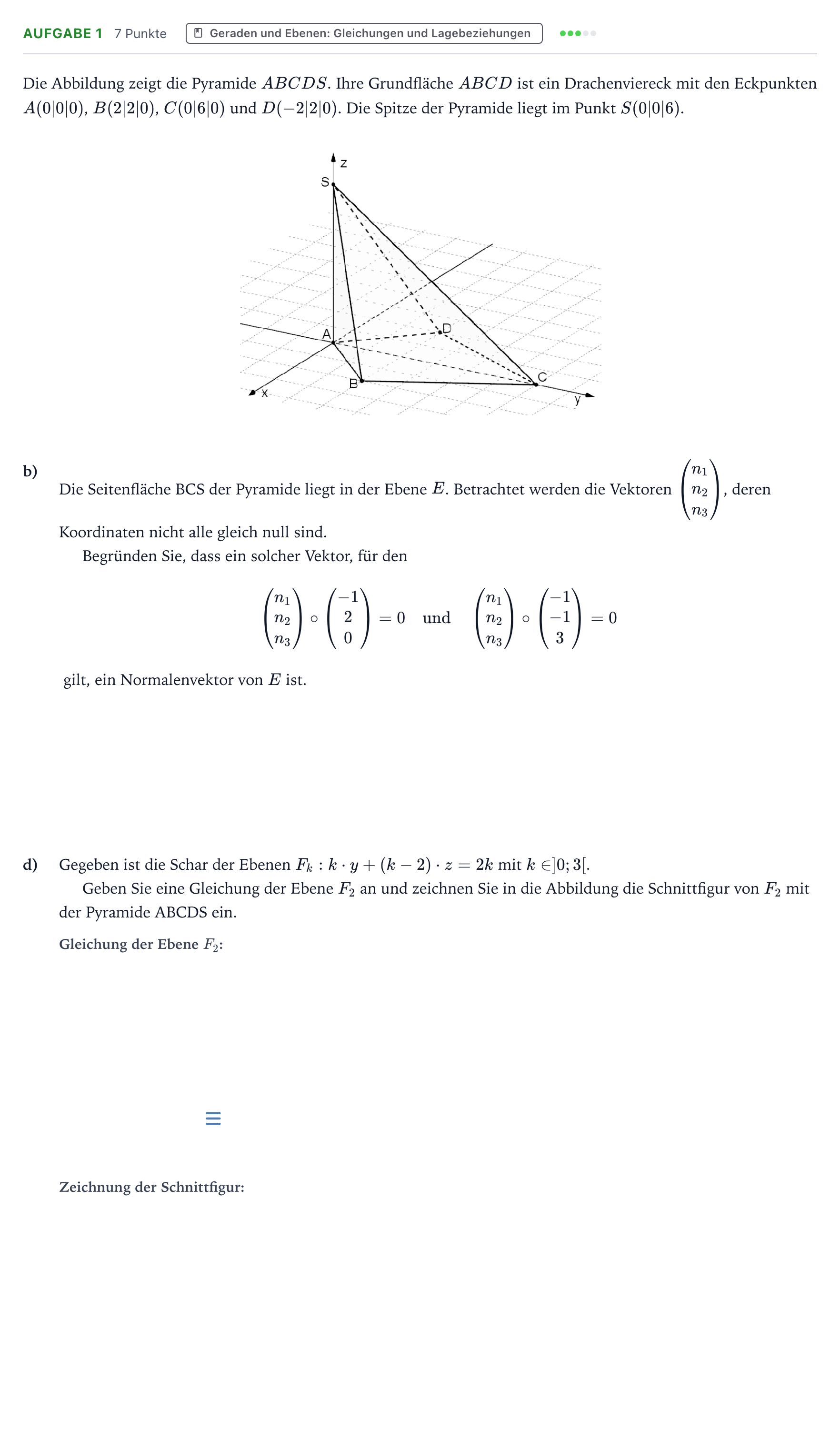 Aufgabenstellung: Aufgabe 1 - Geraden und Ebenen: Gleichungen und L… · Abitur NRW Mathematik LK · Teil B · Analytische Geometrie (WTR 2025