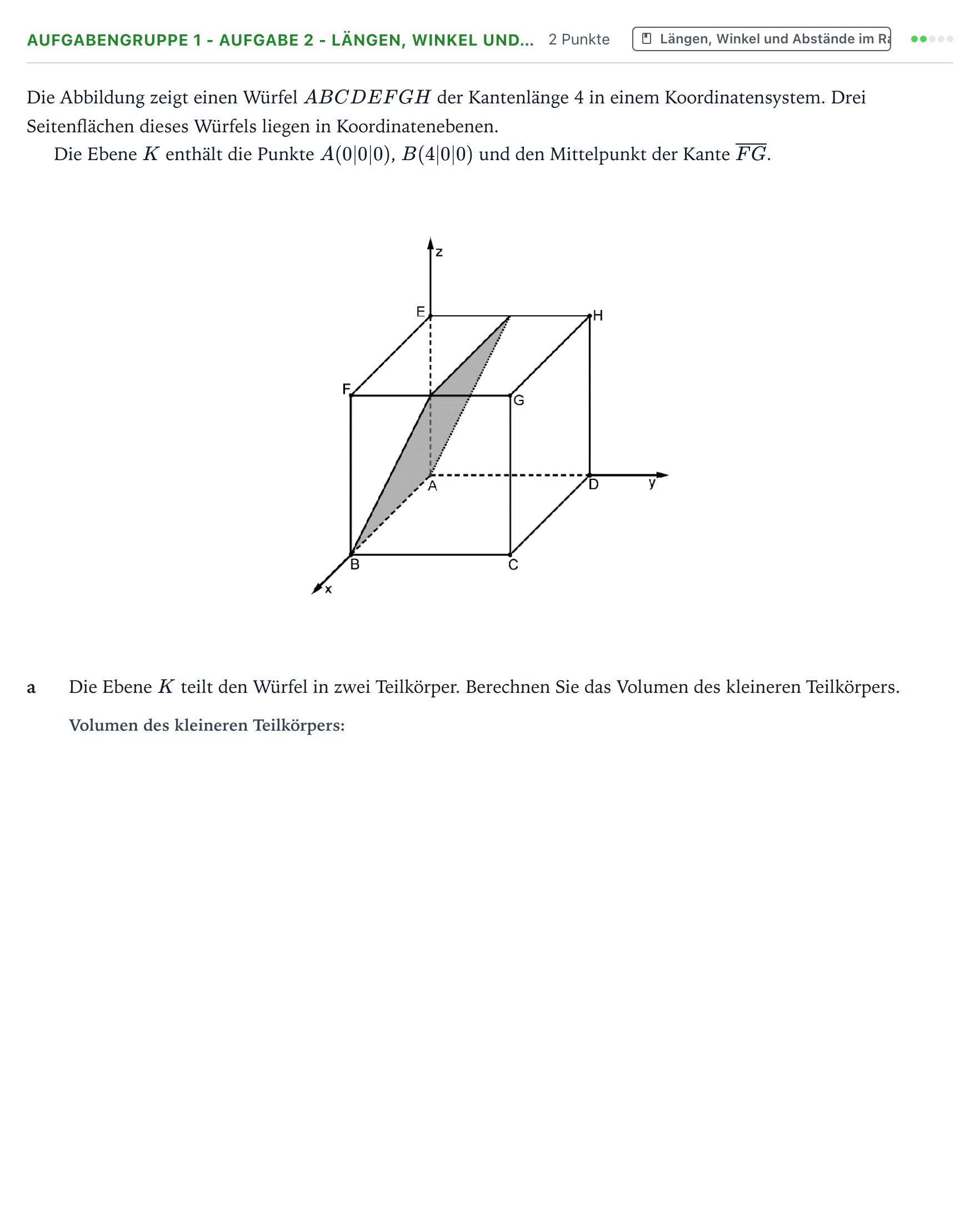 Aufgabenstellung: Aufgabengruppe 1 - Aufgabe 2 - Längen, Winkel und… · Abitur NRW Mathematik LK · Teil A · Analytische Geometrie 2025