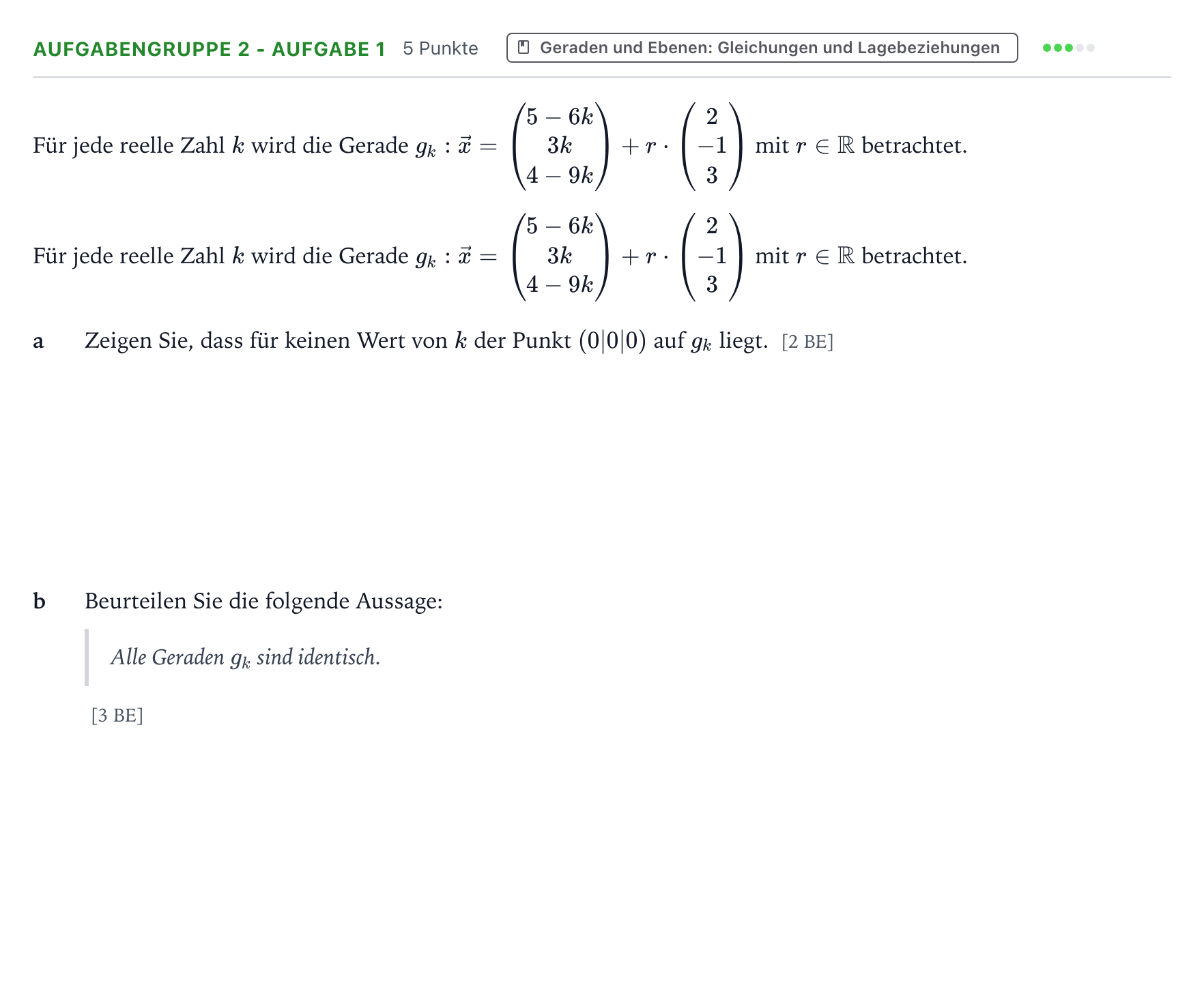 Aufgabenstellung: Aufgabengruppe 2 - Aufgabe 1 · Abitur NRW Mathematik LK · Teil A · Analytische Geometrie 2025