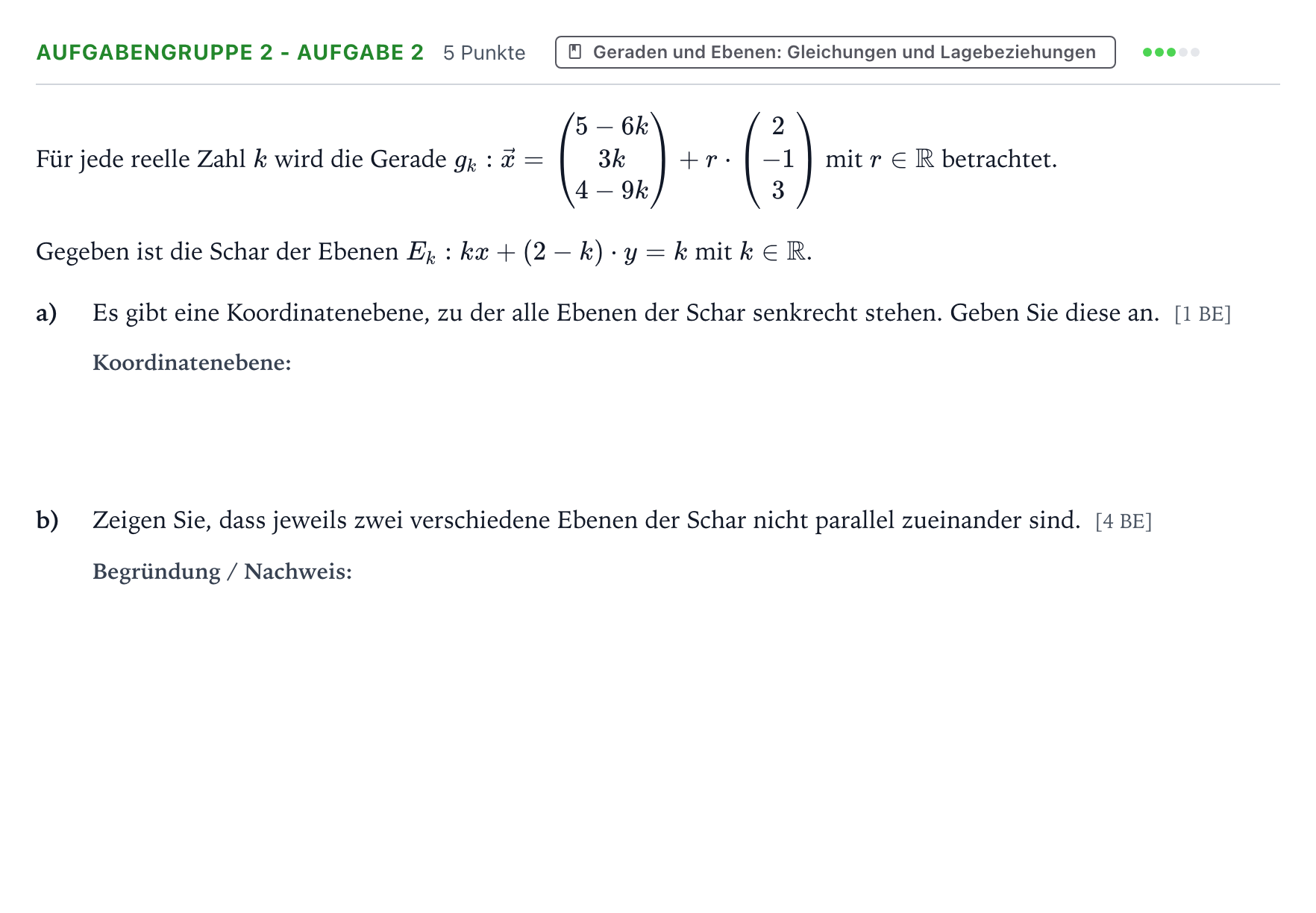 Aufgabenstellung: Aufgabengruppe 2 - Aufgabe 2 · Abitur NRW Mathematik LK · Teil A · Analytische Geometrie 2025