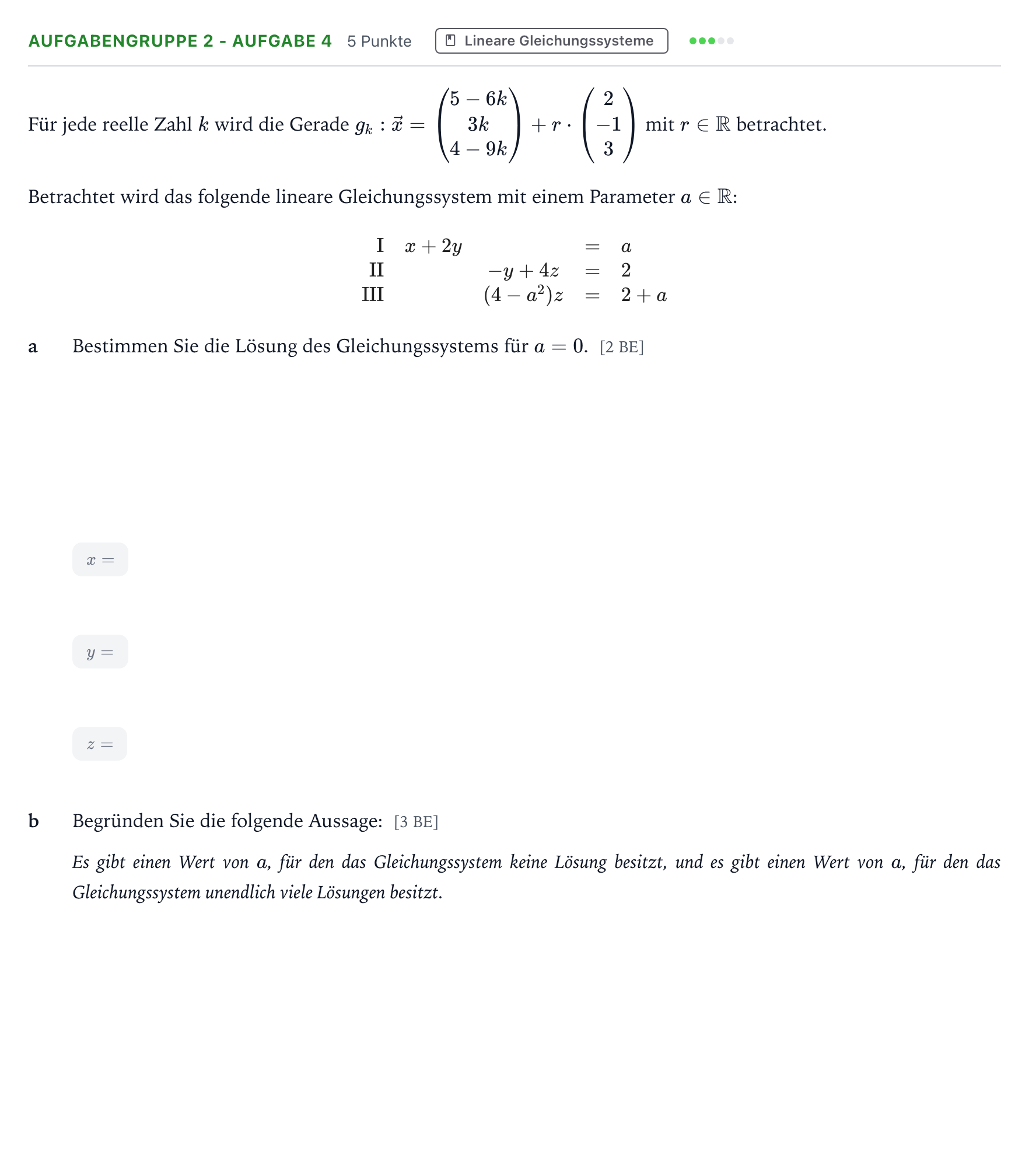 Aufgabenstellung: Aufgabengruppe 2 - Aufgabe 4 · Abitur NRW Mathematik LK · Teil A · Analytische Geometrie 2025