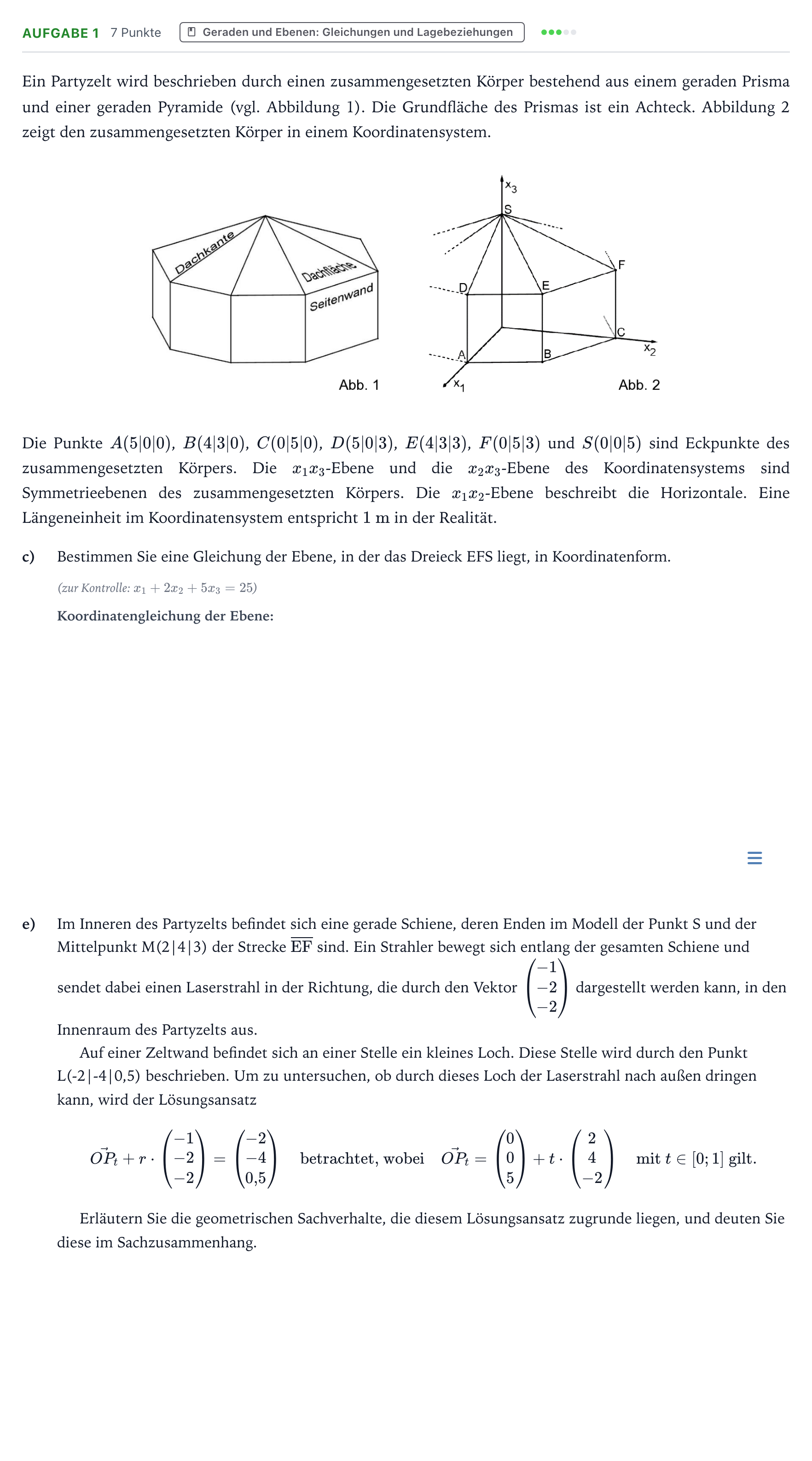 Aufgabenstellung: Aufgabe 1 - Geraden und Ebenen: Gleichungen und L… · Abitur NRW Mathematik GK · Teil B · Analytische Geometrie (CAS 2025
