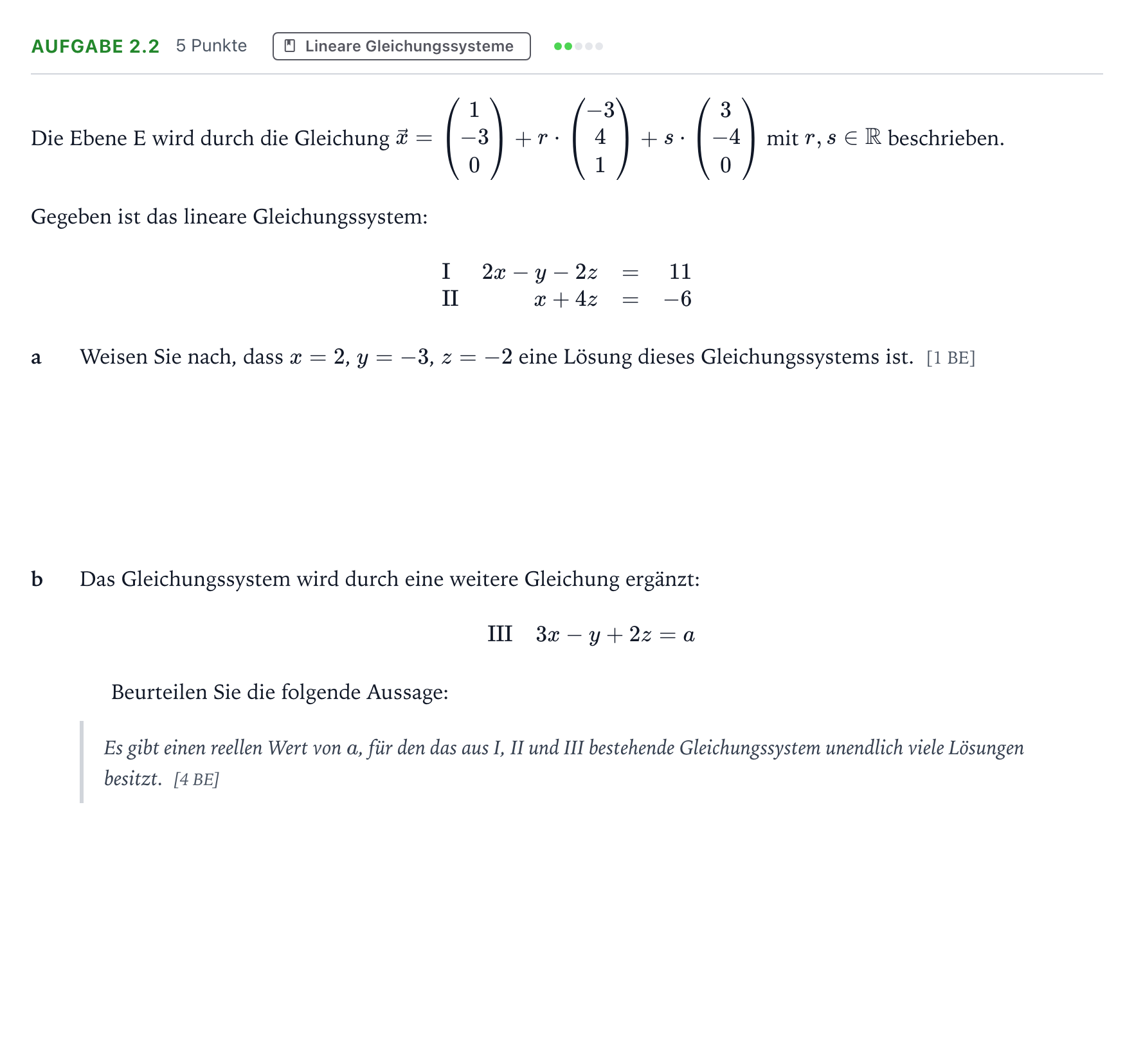 Aufgabenstellung: Aufgabe 2.2 · Abitur NRW Mathematik GK · Teil A · Analytische Geometrie 2025