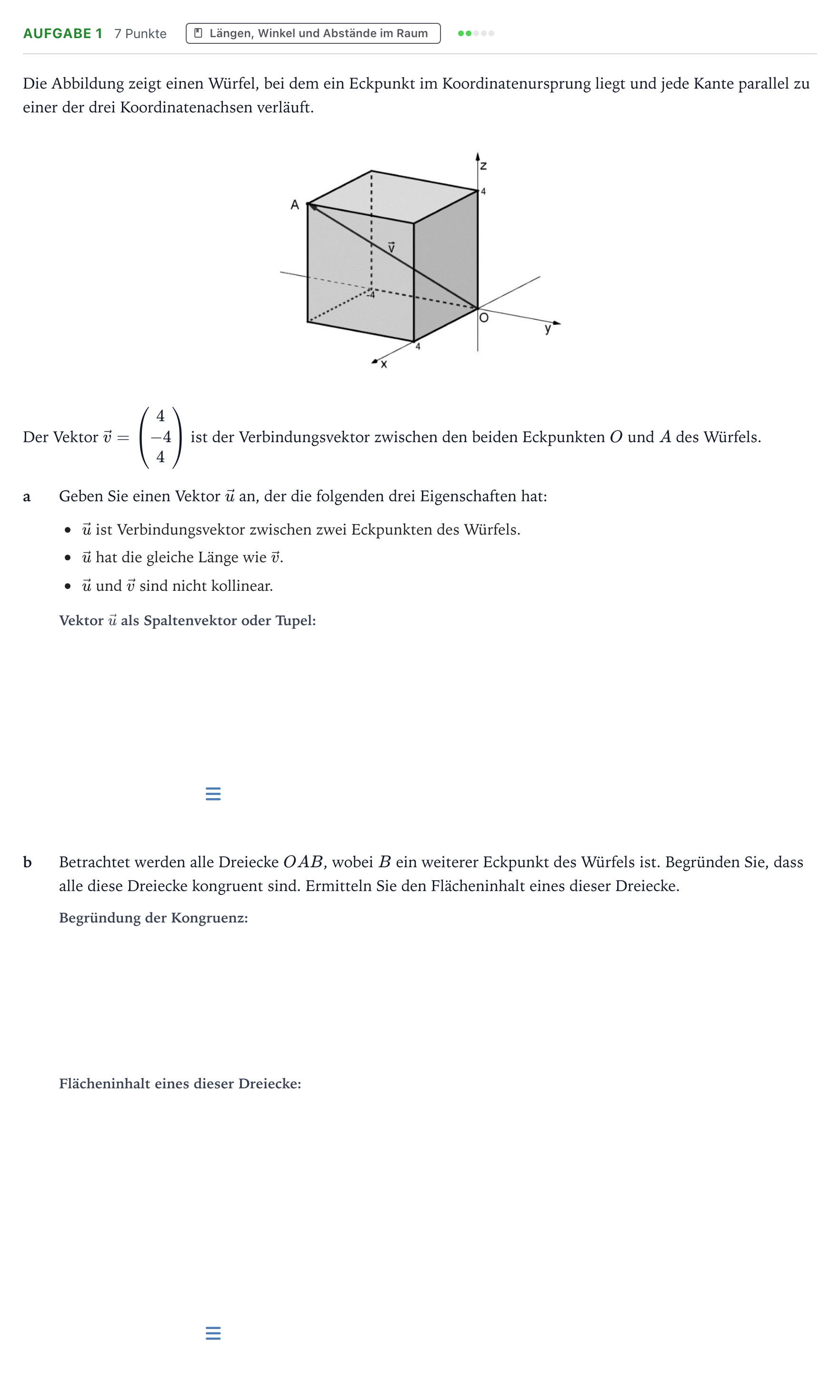 Aufgabenstellung: Aufgabe 1 · Abitur NRW Mathematik LK · Teil B · Lineare Algebra (CAS) 2025