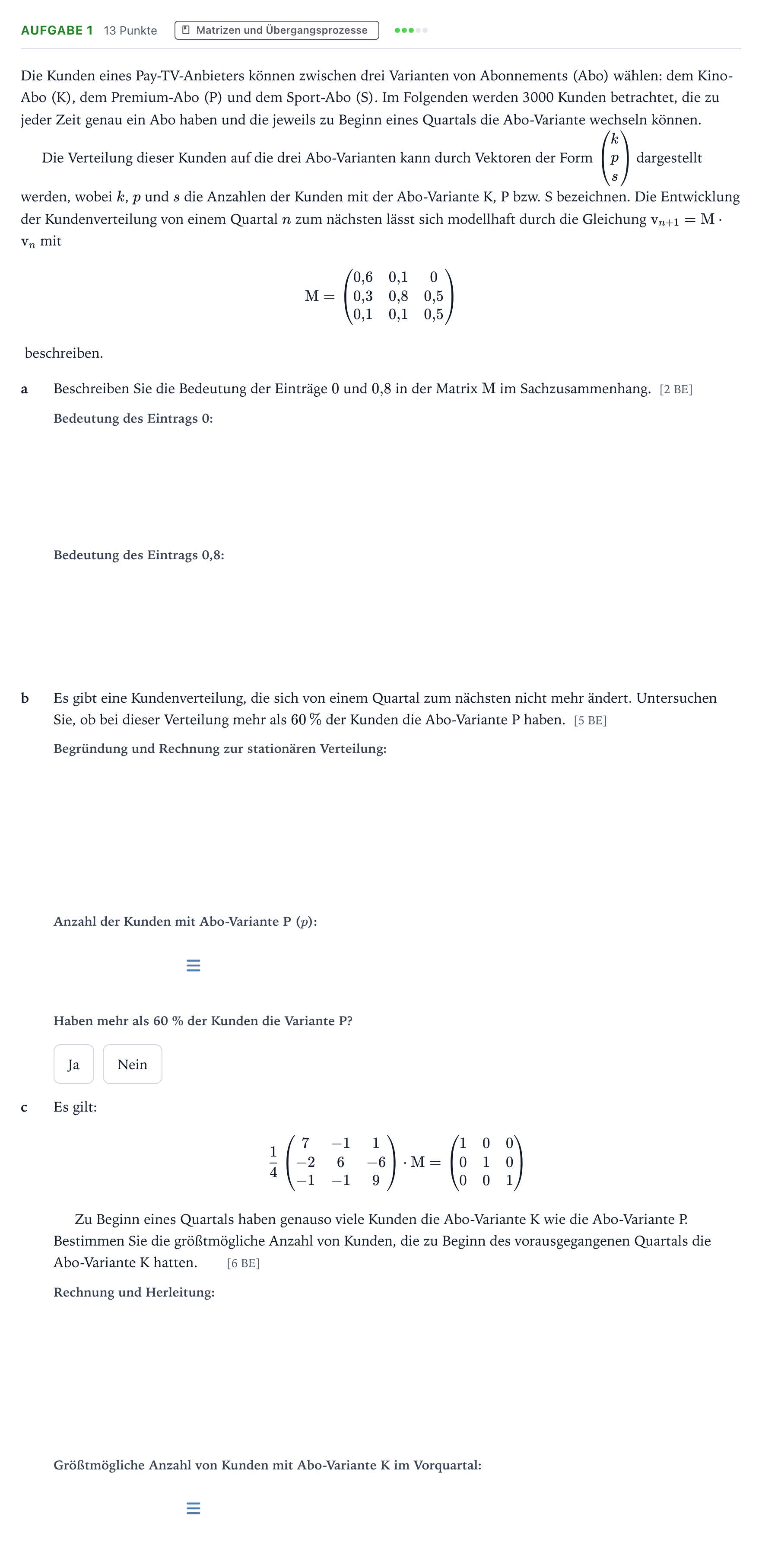 Aufgabenstellung: Aufgabe 1 · Abitur NRW Mathematik LK · Teil B · Lineare Algebra (WTR) 2025