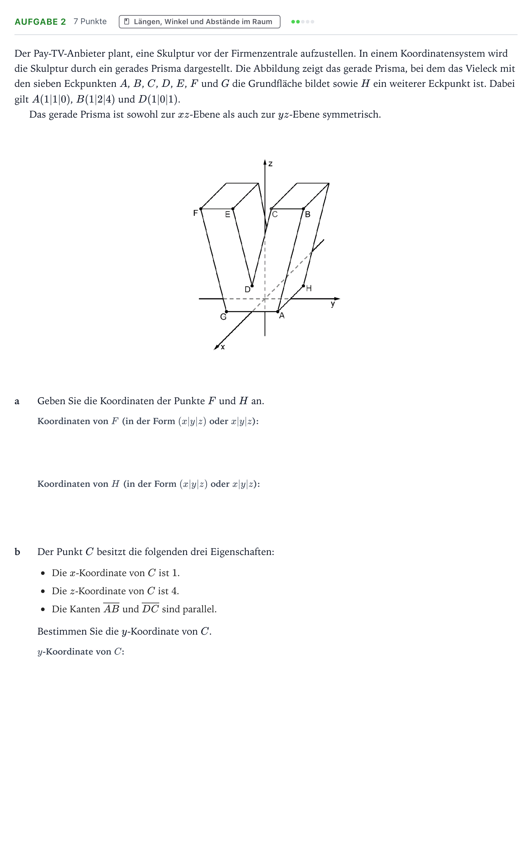 Aufgabenstellung: Aufgabe 2 · Abitur NRW Mathematik LK · Teil B · Lineare Algebra (WTR) 2025