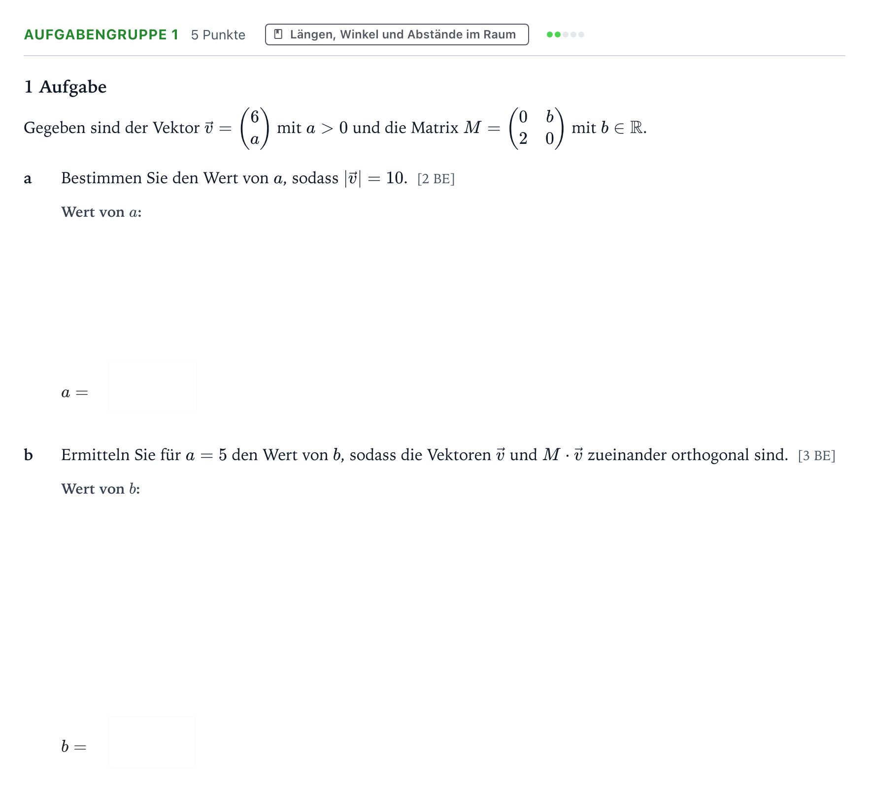 Aufgabenstellung: Aufgabengruppe 1 · Abitur NRW Mathematik LK · Teil A · Lineare Algebra 2025