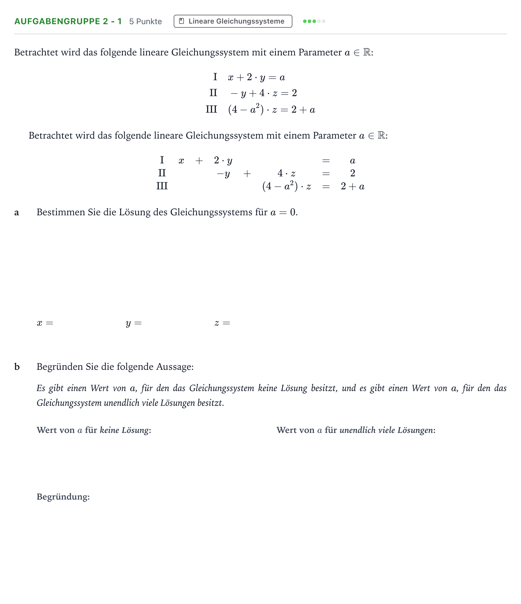 Aufgabenstellung: Aufgabengruppe 2 - 1 · Abitur NRW Mathematik LK · Teil A · Lineare Algebra 2025