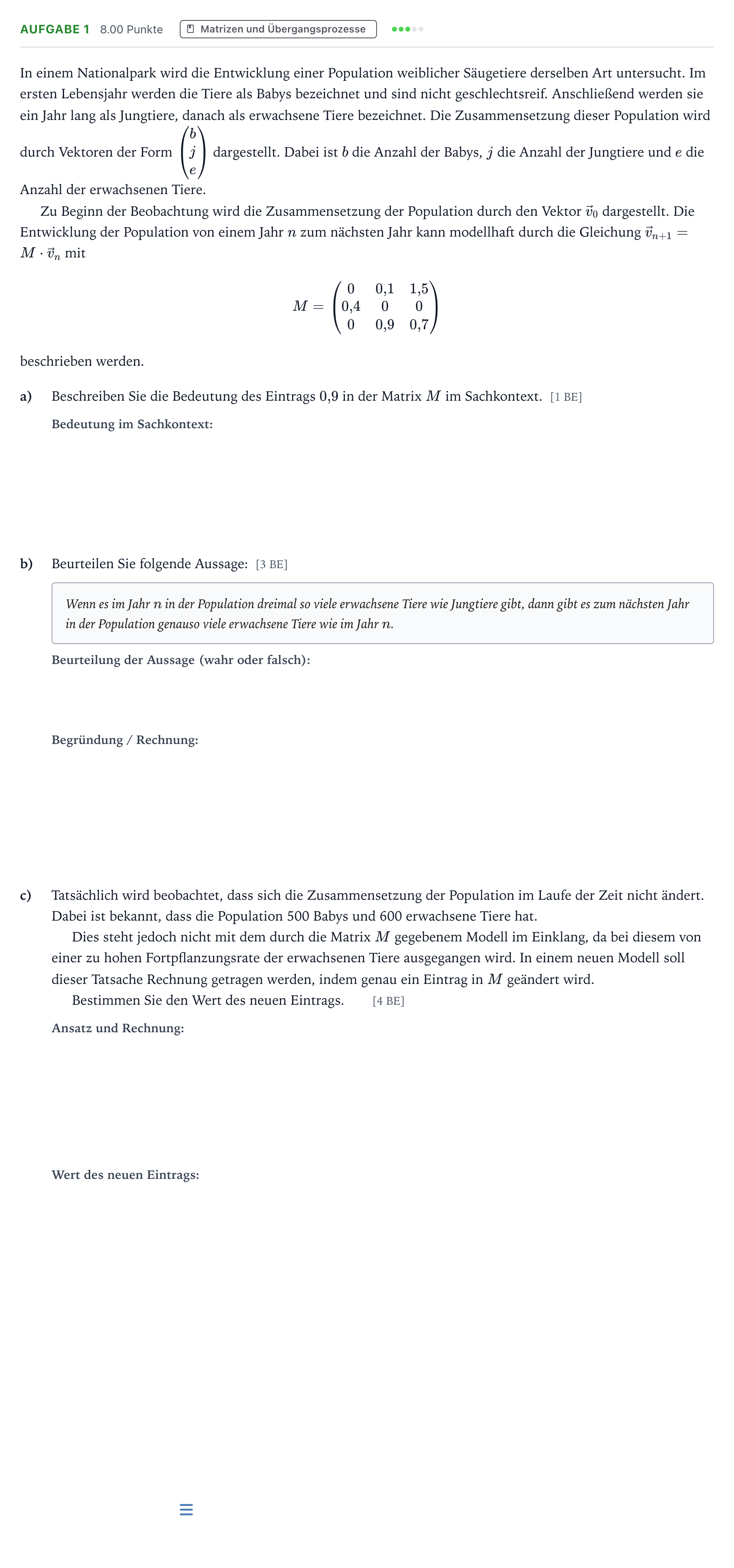 Aufgabenstellung: Aufgabe 1 · Abitur NRW Mathematik GK · Teil B · Lineare Algebra (WTR) 2025