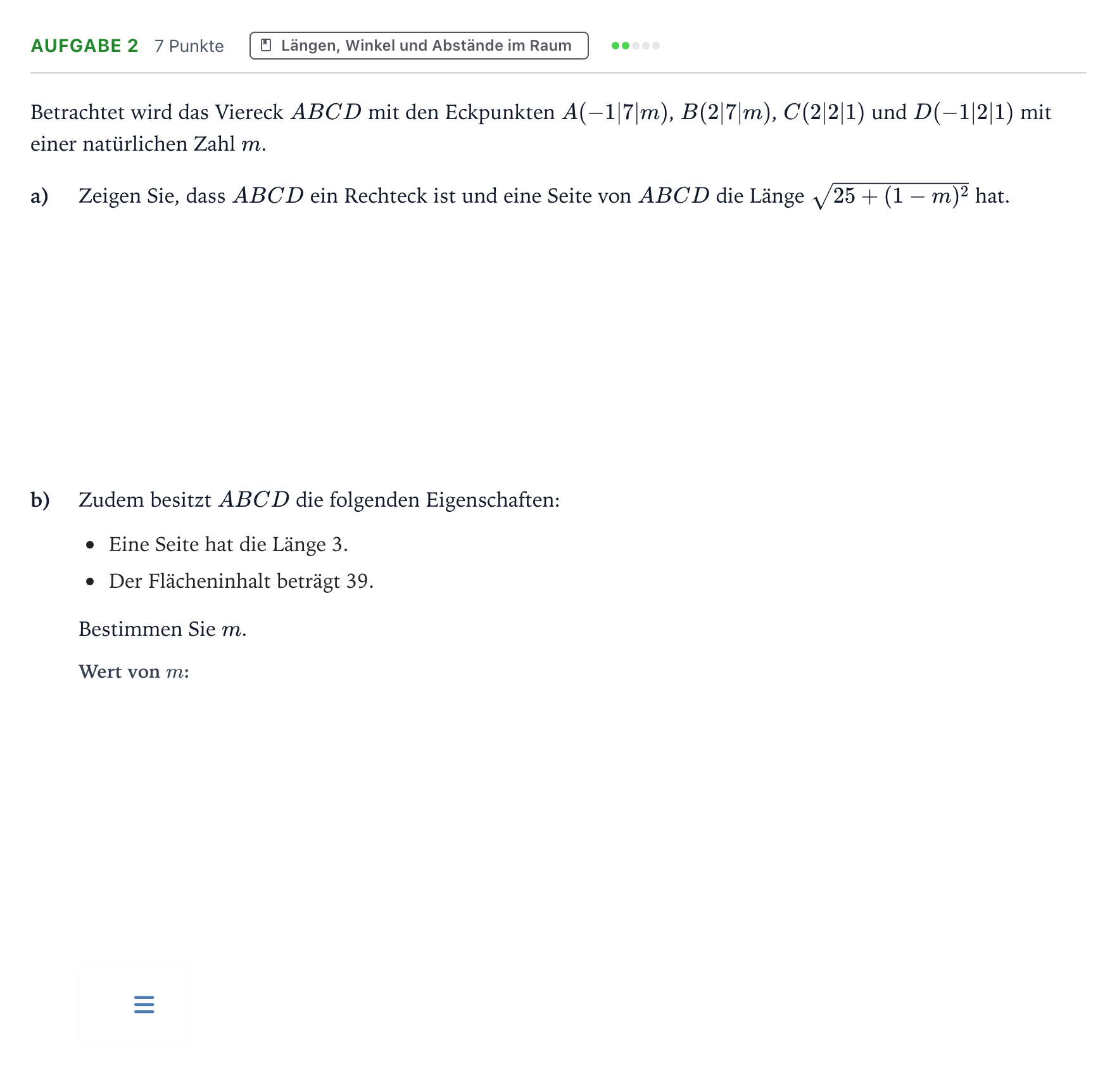 Aufgabenstellung: Aufgabe 2 · Abitur NRW Mathematik GK · Teil B · Lineare Algebra (WTR) 2025