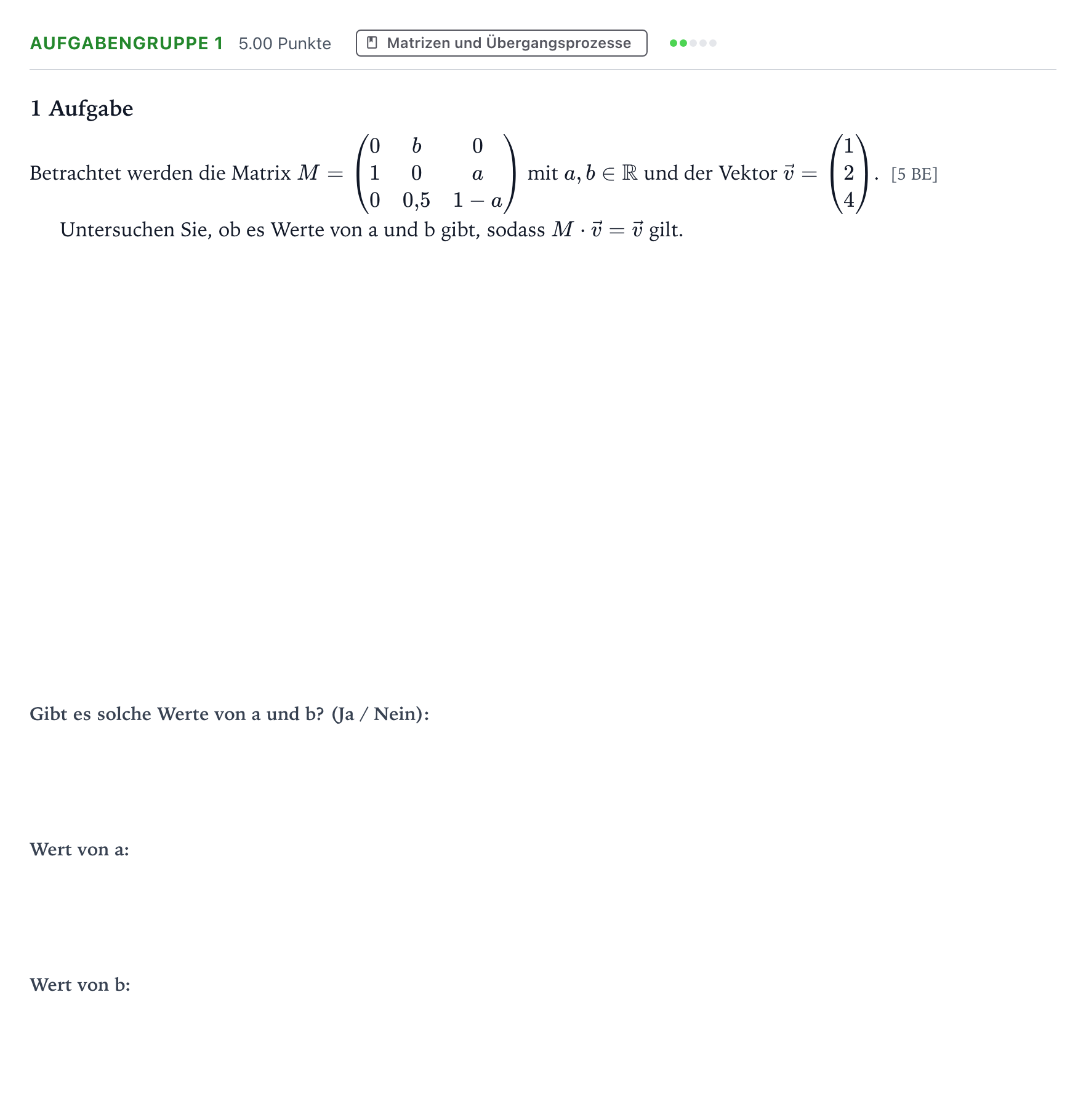 Aufgabenstellung: Aufgabengruppe 1 · Abitur NRW Mathematik GK · Teil A · Lineare Algebra 2025