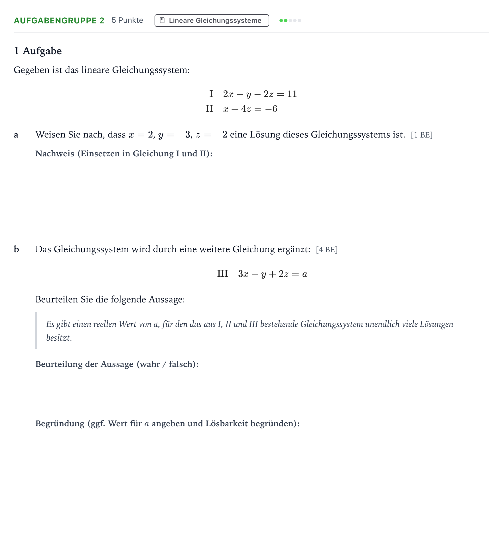 Aufgabenstellung: Aufgabengruppe 2 · Abitur NRW Mathematik GK · Teil A · Lineare Algebra 2025
